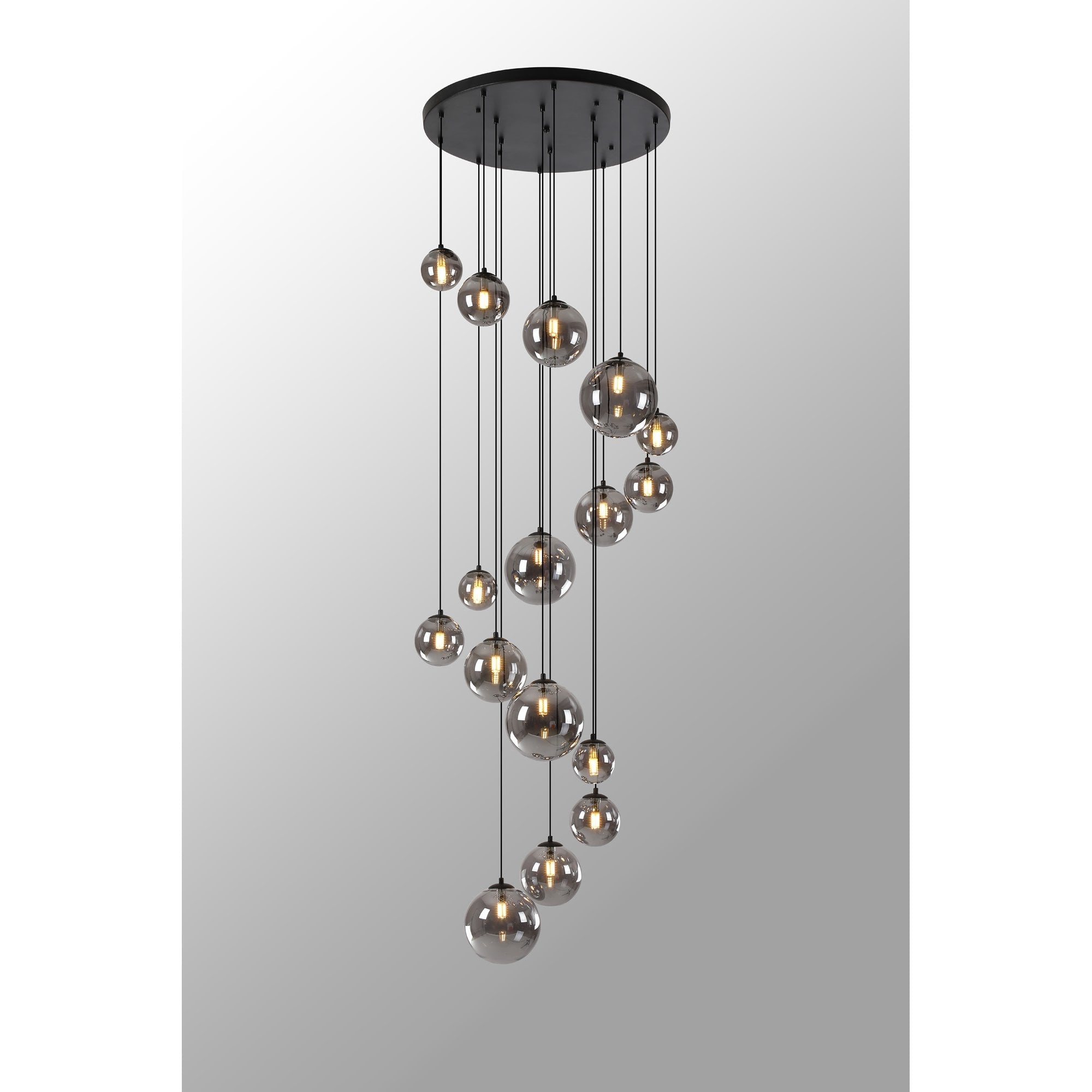 Fabula Deacon 16 Light Pendant - Satin Black & Smoke Plated Glass