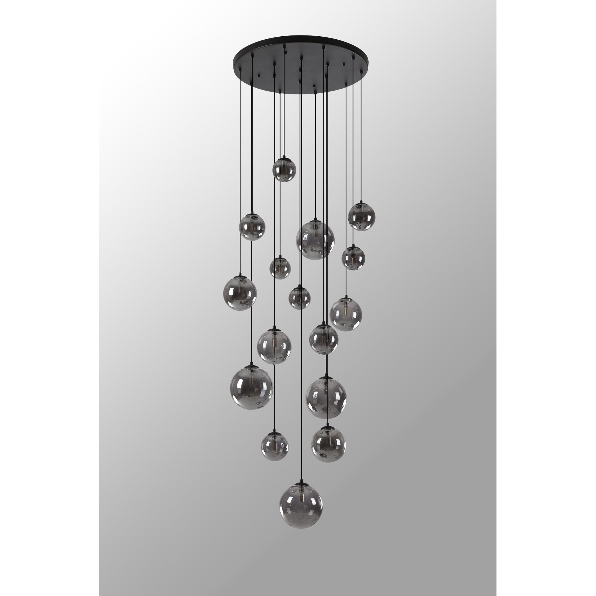 Fabula Deacon 16 Light Pendant - Satin Black & Smoke Plated Glass