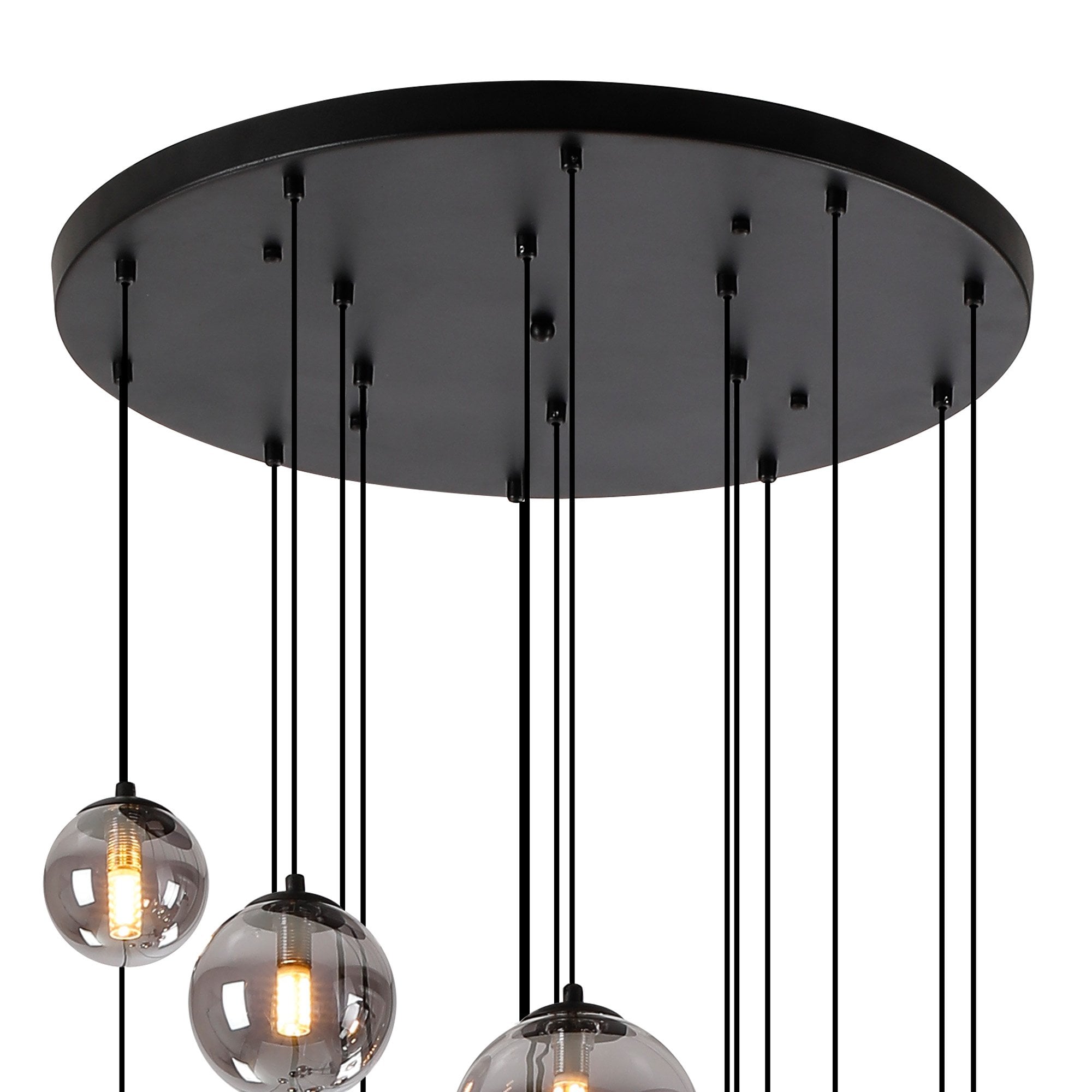 Fabula Deacon 16 Light Pendant - Satin Black & Smoke Plated Glass