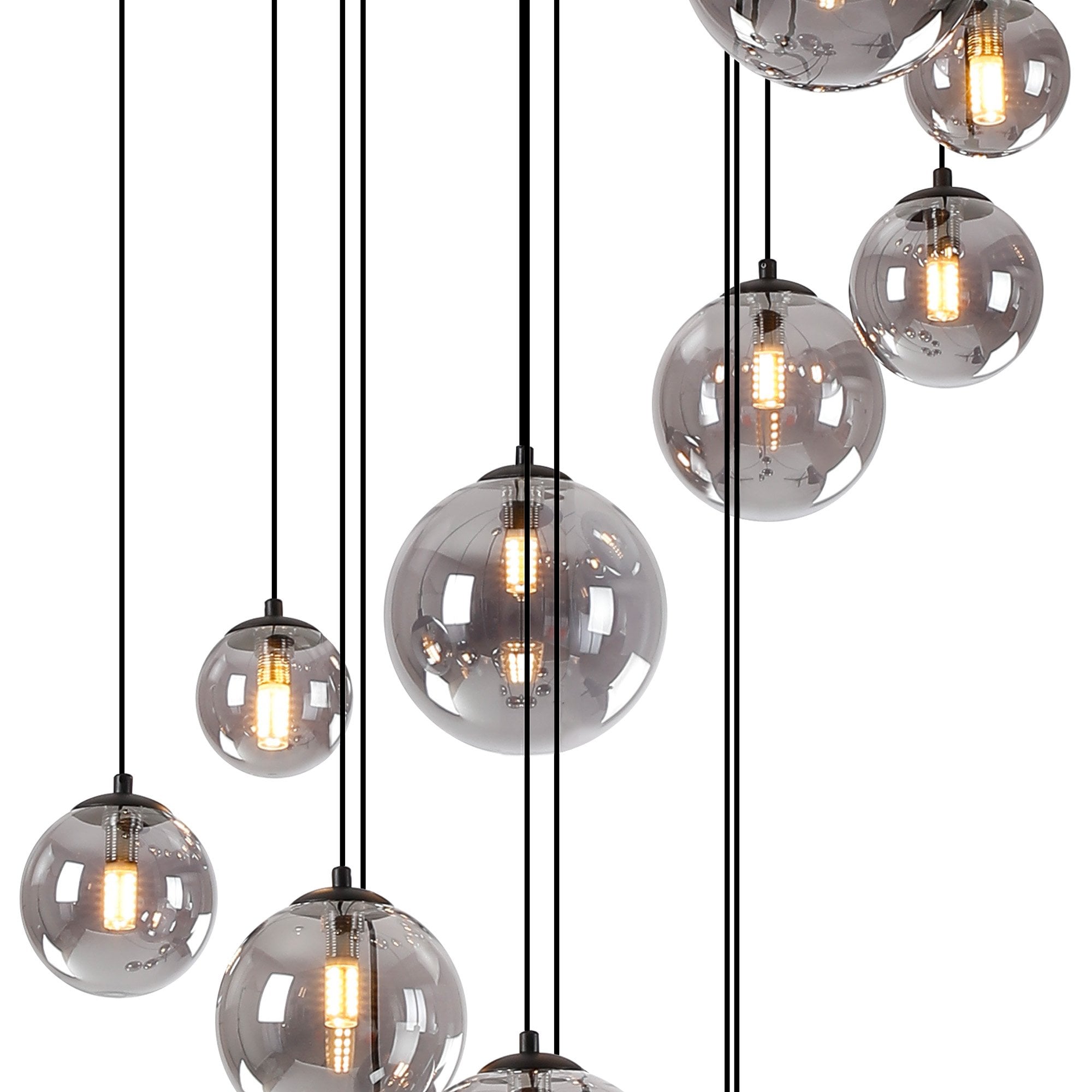 Fabula Deacon 16 Light Pendant - Satin Black & Smoke Plated Glass