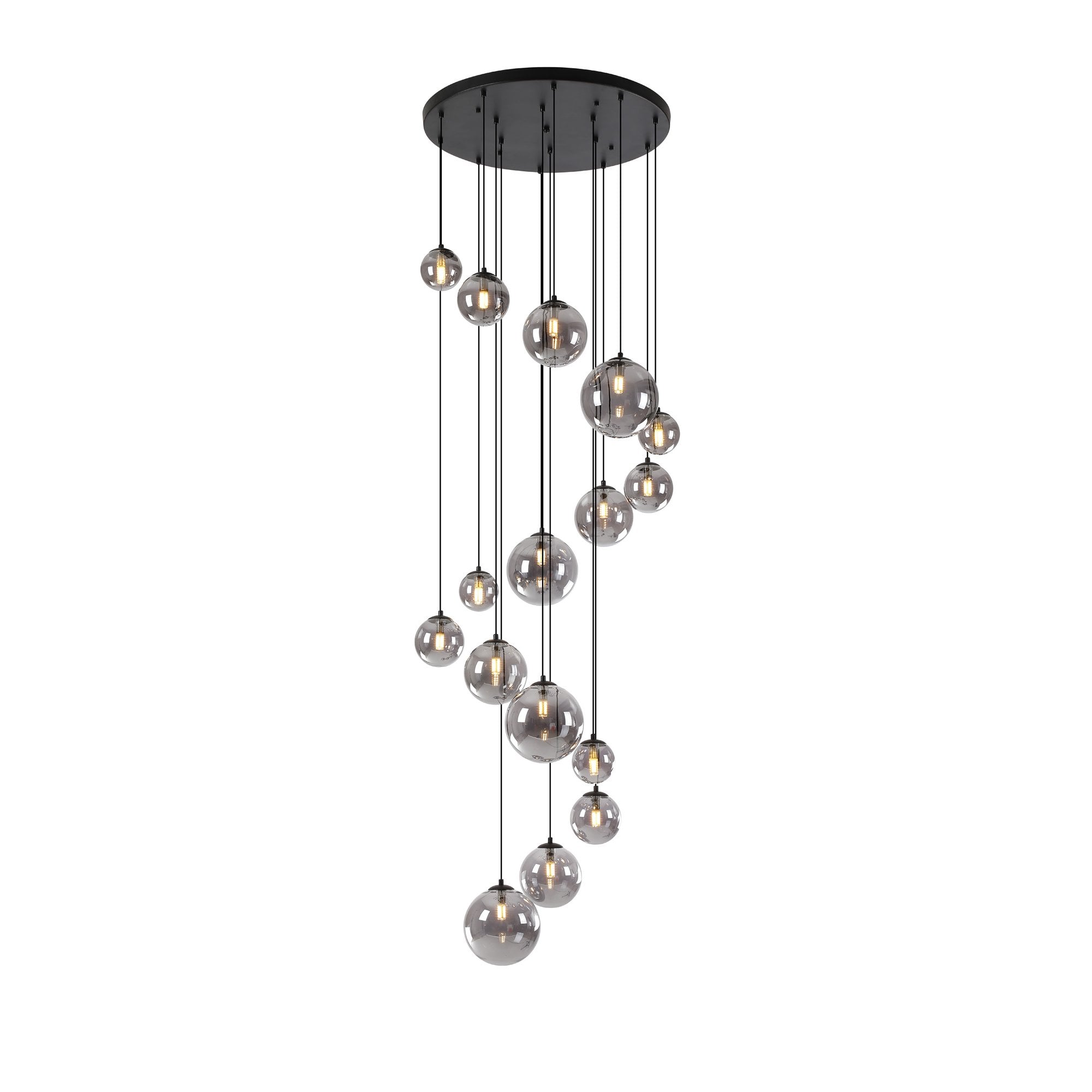 Fabula Deacon 16 Light Pendant - Satin Black & Smoke Plated Glass