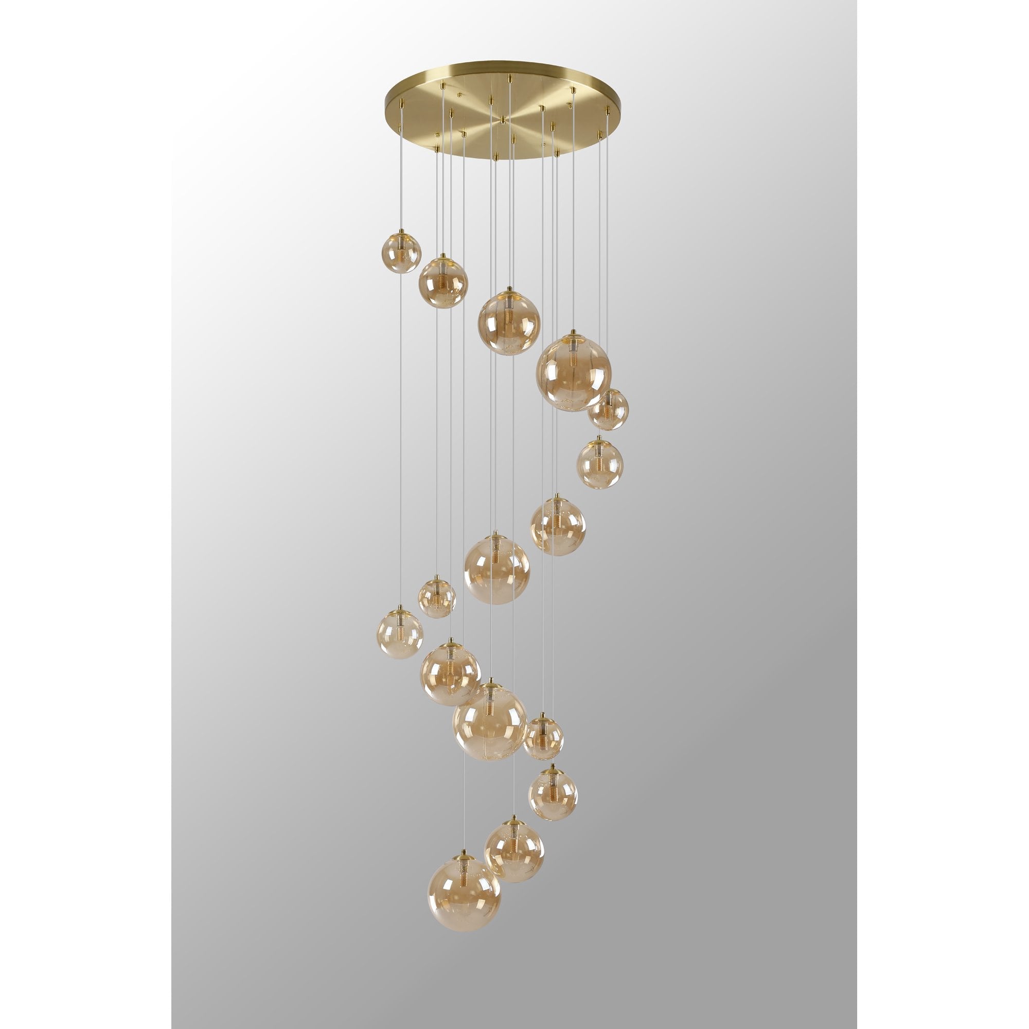 Fabula Deacon 16 Light Pendant - Satin Gold & Amber Plated Glass