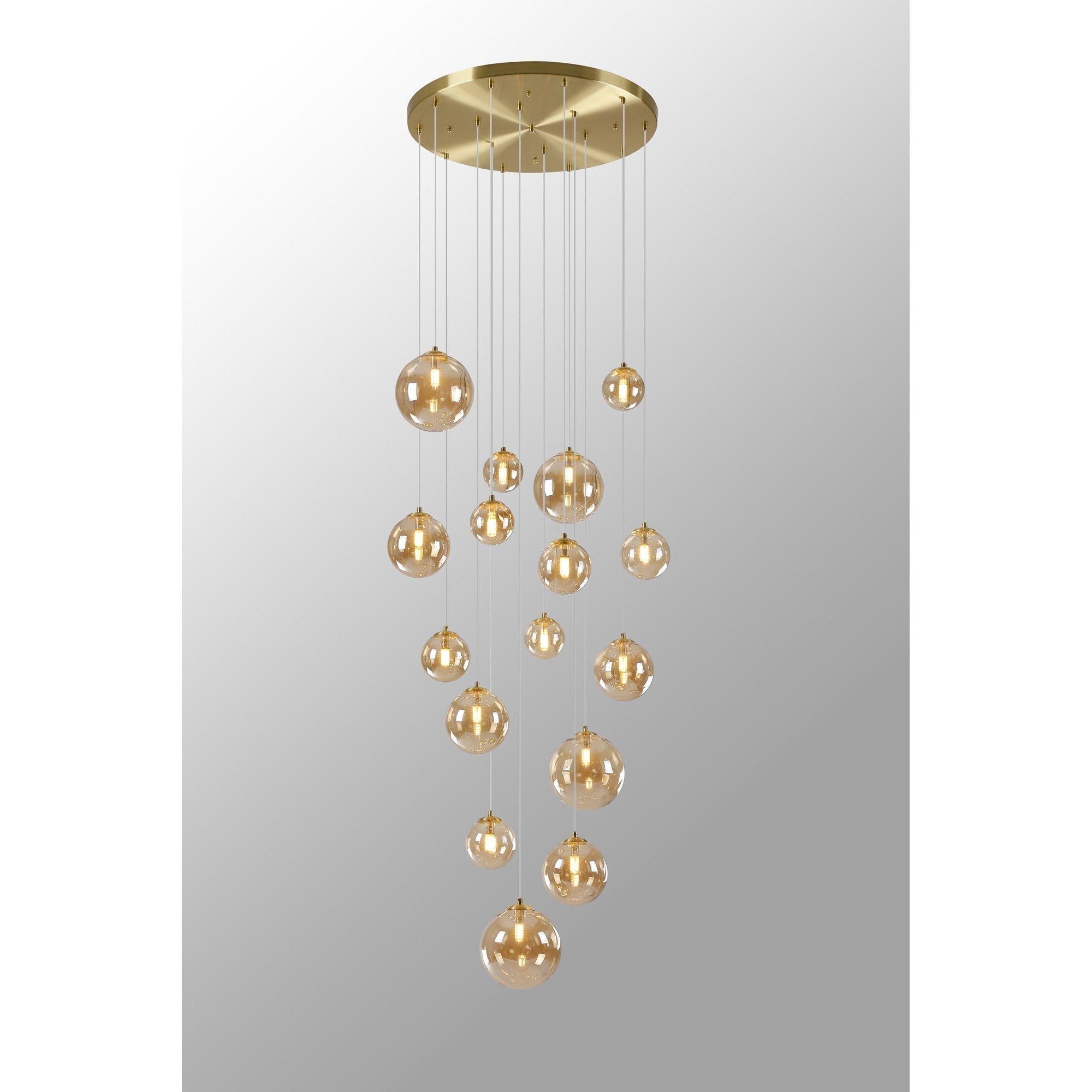 Fabula Deacon 16 Light Pendant - Satin Gold & Amber Plated Glass