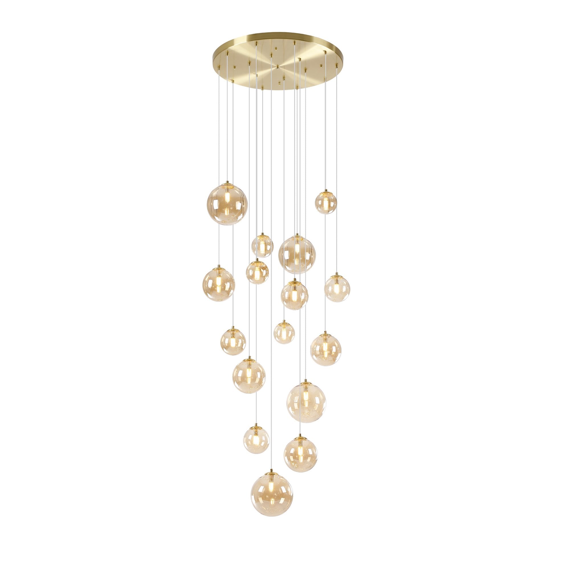 Fabula Deacon 16 Light Pendant - Satin Gold & Amber Plated Glass