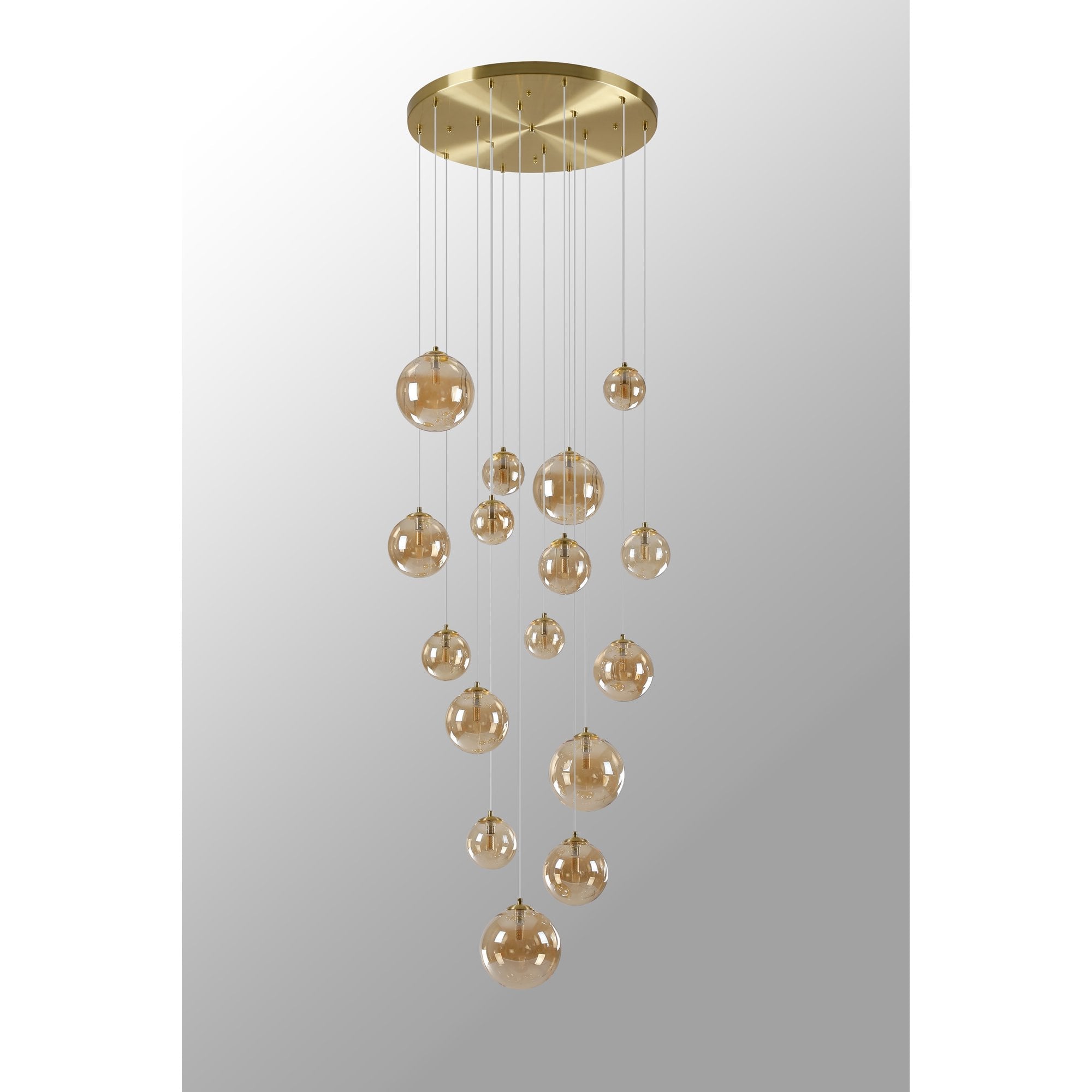 Fabula Deacon 16 Light Pendant - Satin Gold & Amber Plated Glass