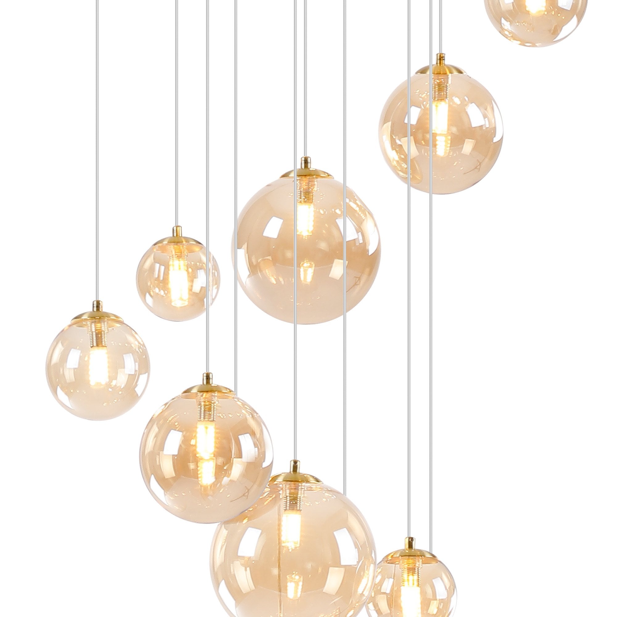 Fabula Deacon 16 Light Pendant - Satin Gold & Amber Plated Glass