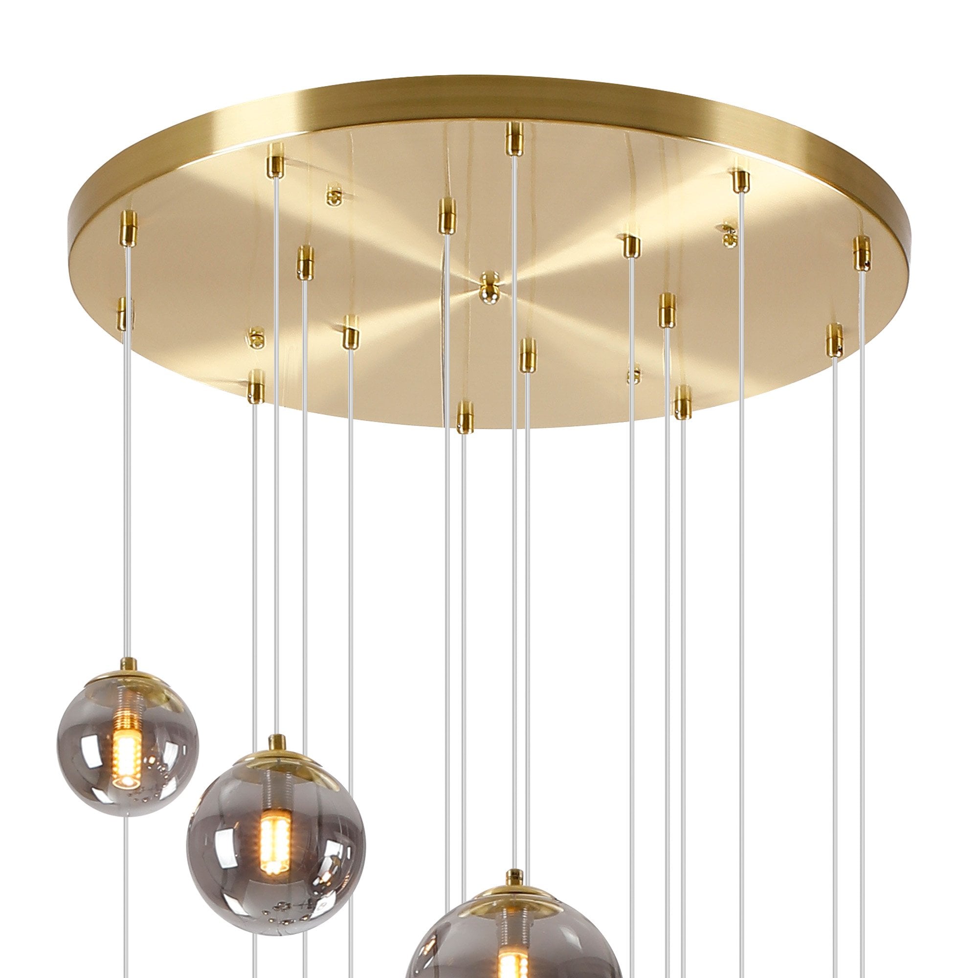 Fabula Deacon 16 Light Pendant - Satin Gold & Smoke Plated Glass