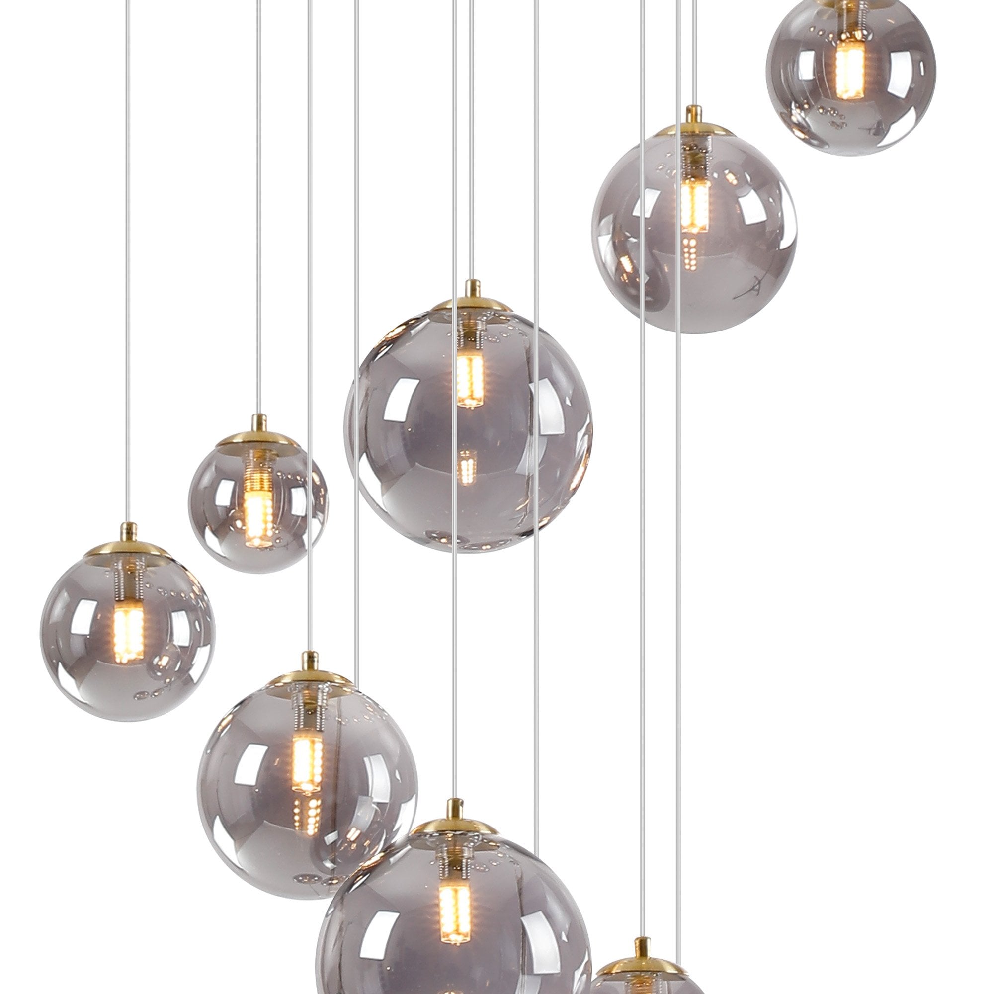 Fabula Deacon 16 Light Pendant - Satin Gold & Smoke Plated Glass