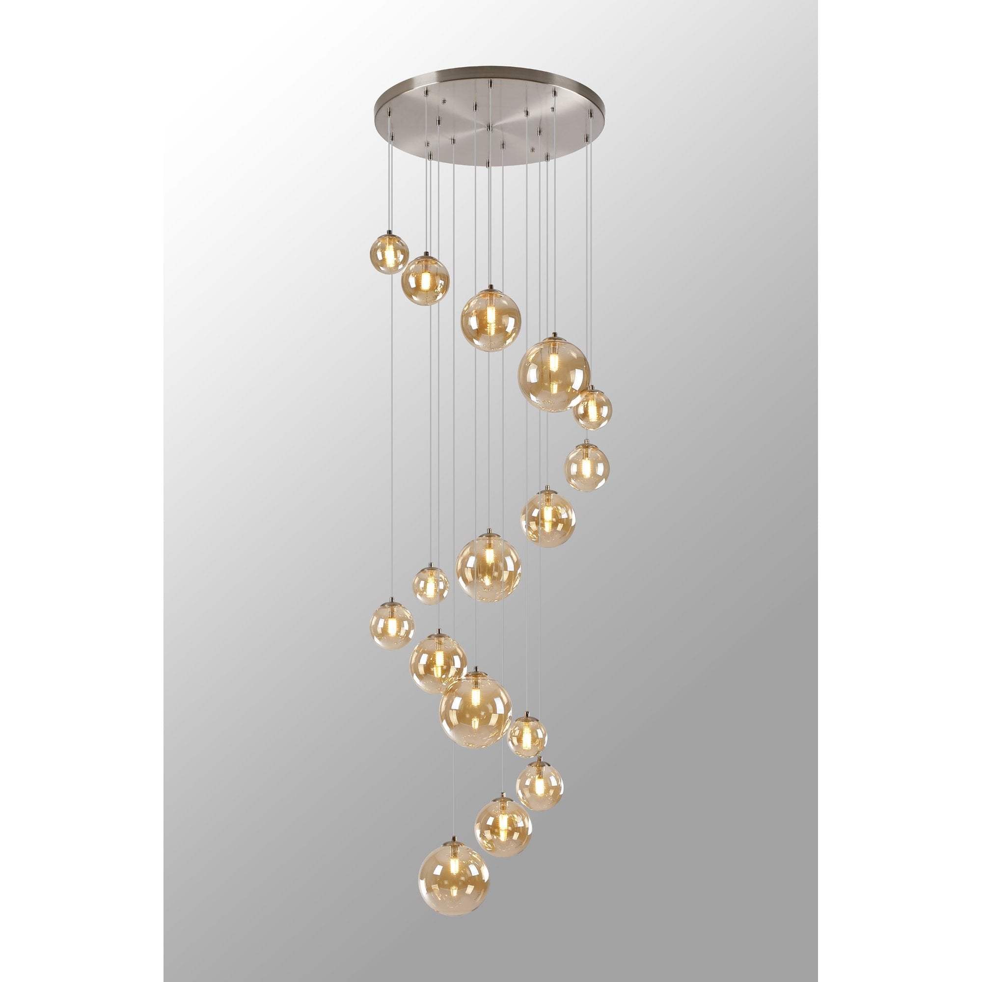 Fabula Deacon 16 Light Pendant - Satin Nickel & Amber Plated Glass