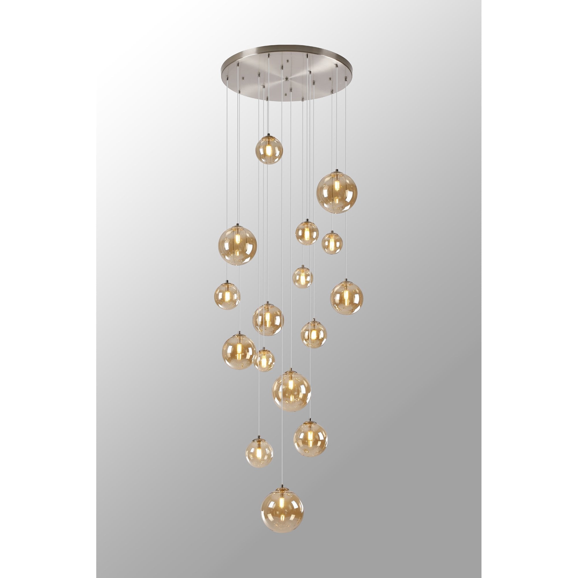 Fabula Deacon 16 Light Pendant - Satin Nickel & Amber Plated Glass