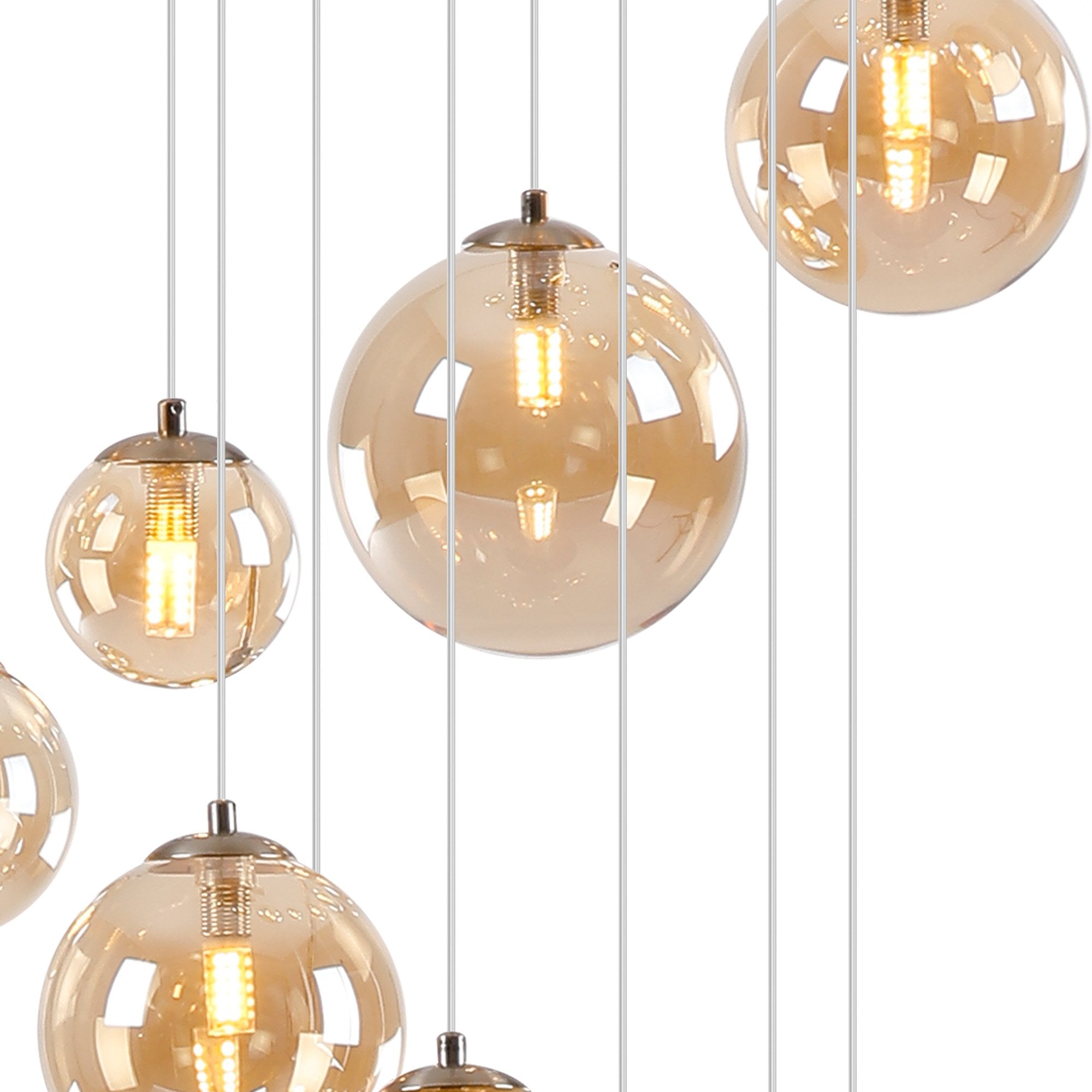 Fabula Deacon 16 Light Pendant - Satin Nickel & Amber Plated Glass