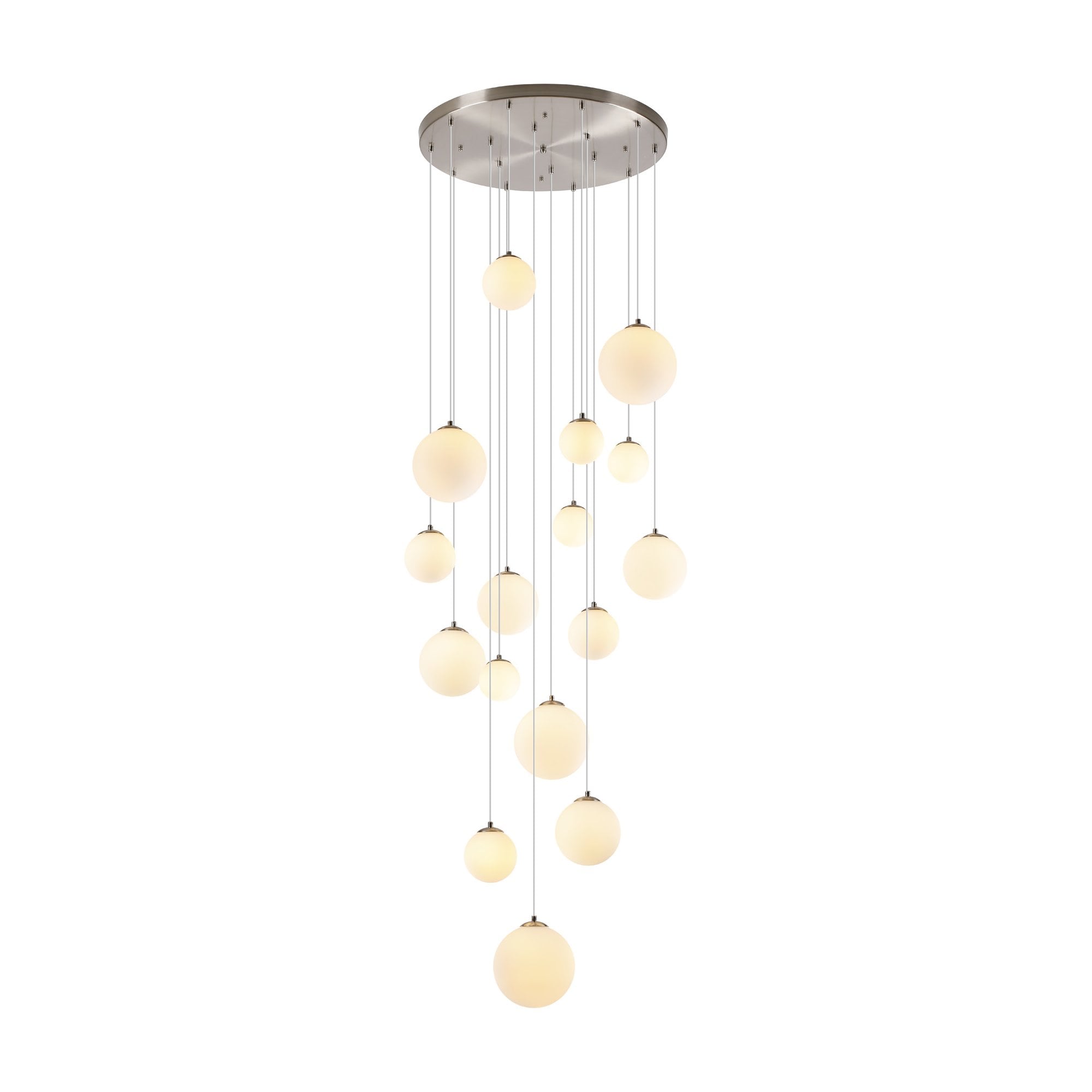 Fabula Deacon 16 Light Pendant - Satin Nickel & Opal Glass