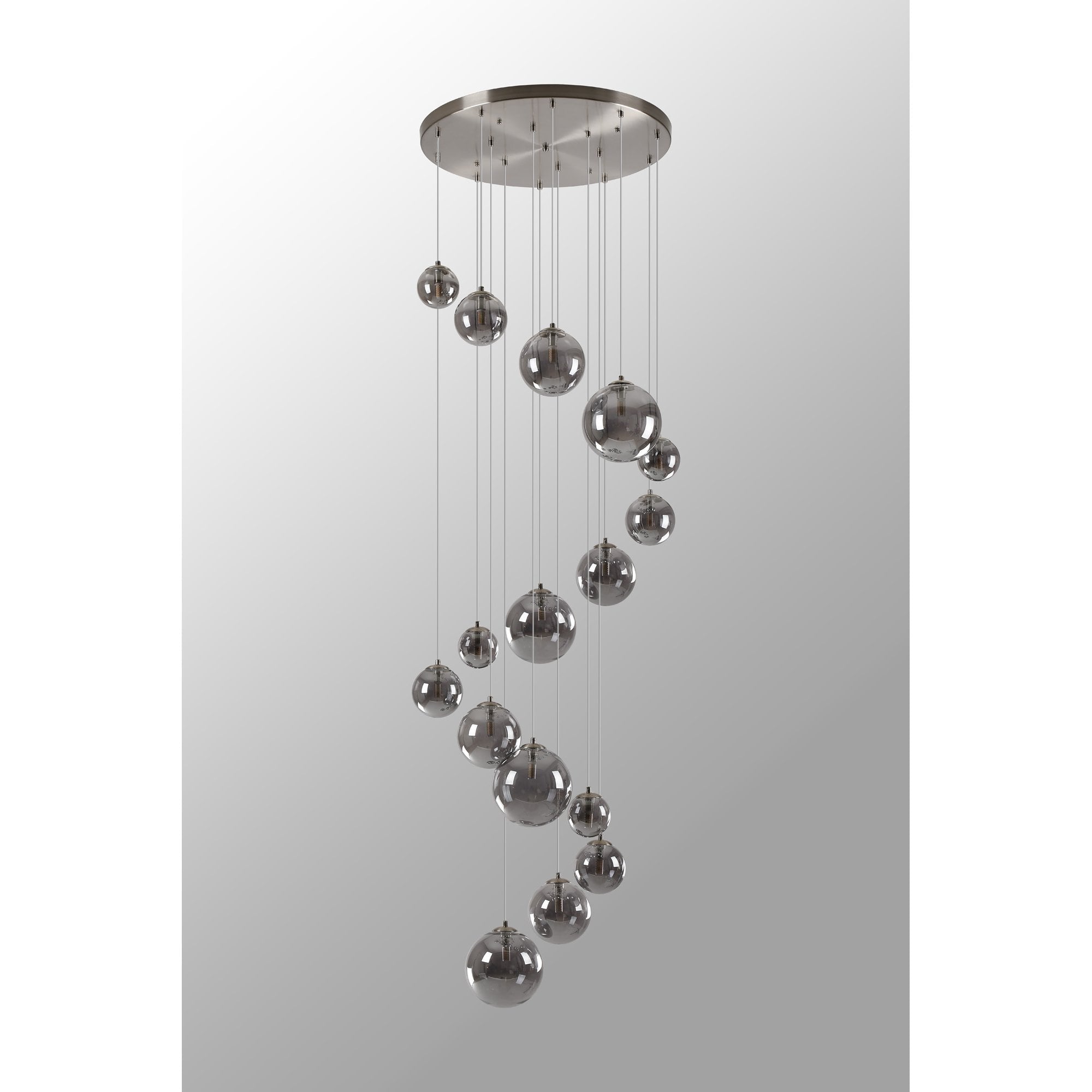 Fabula Deacon 16 Light Pendant - Satin Nickel & Smoke Plated Glass