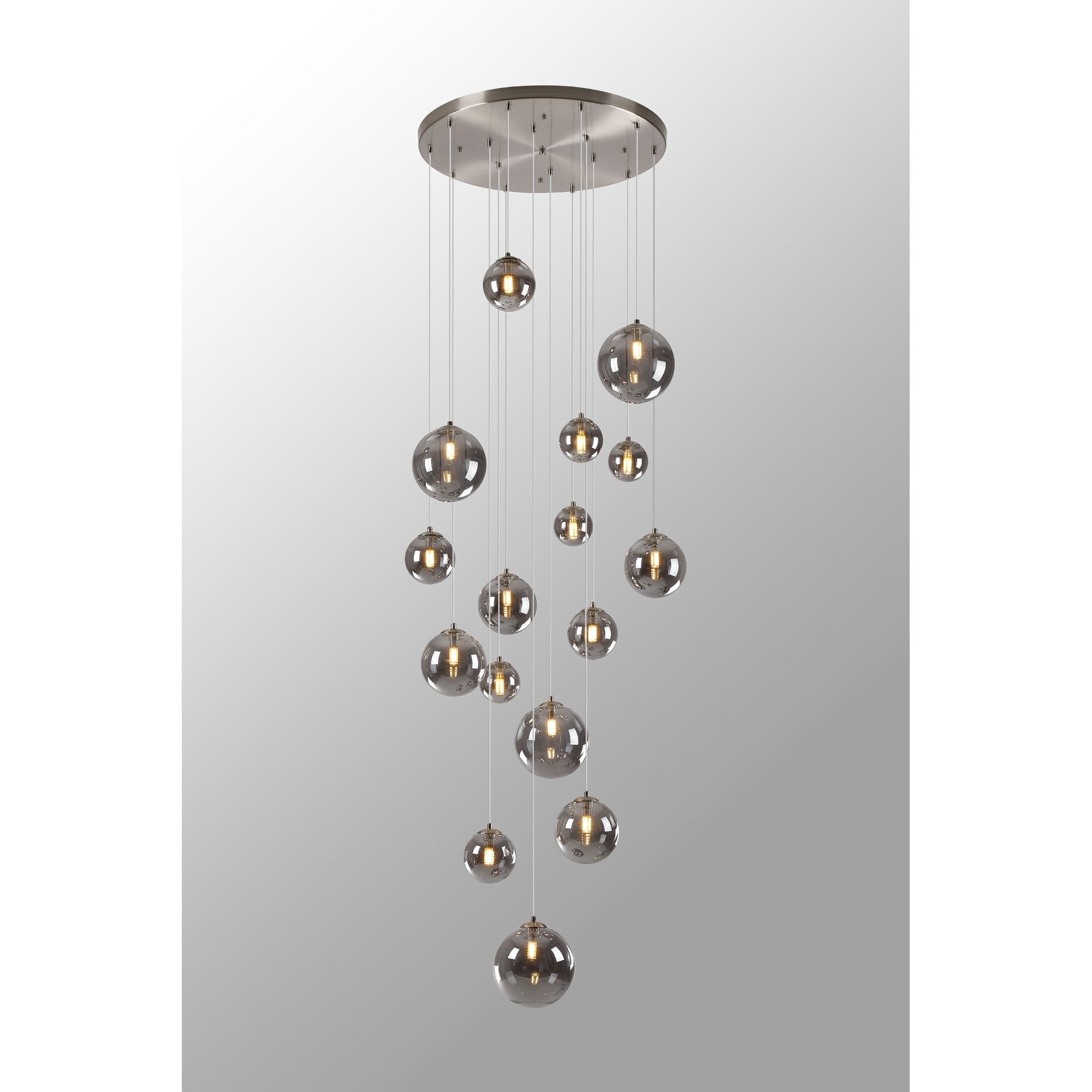Fabula Deacon 16 Light Pendant - Satin Nickel & Smoke Plated Glass