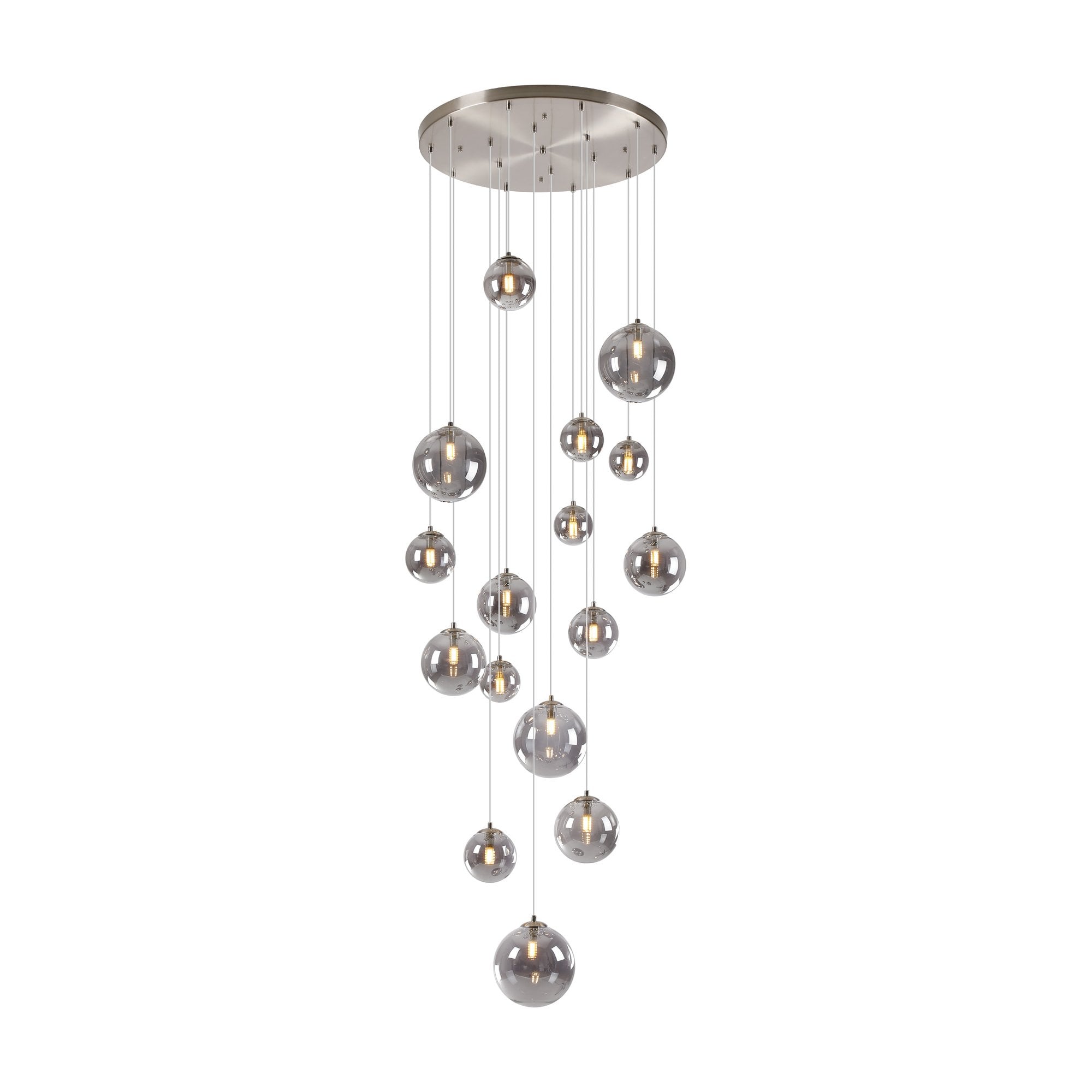 Fabula Deacon 16 Light Pendant - Satin Nickel & Smoke Plated Glass