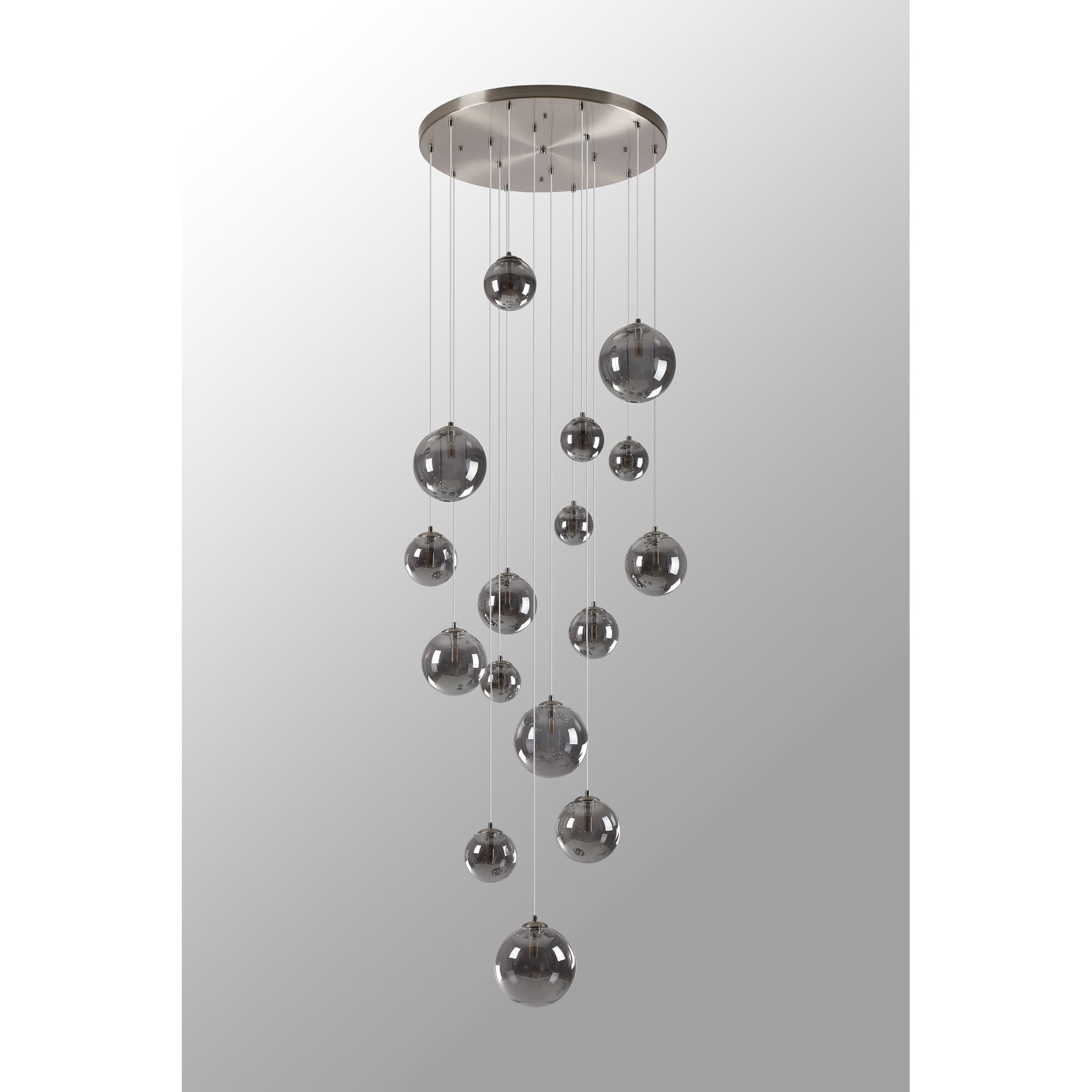 Fabula Deacon 16 Light Pendant - Satin Nickel & Smoke Plated Glass