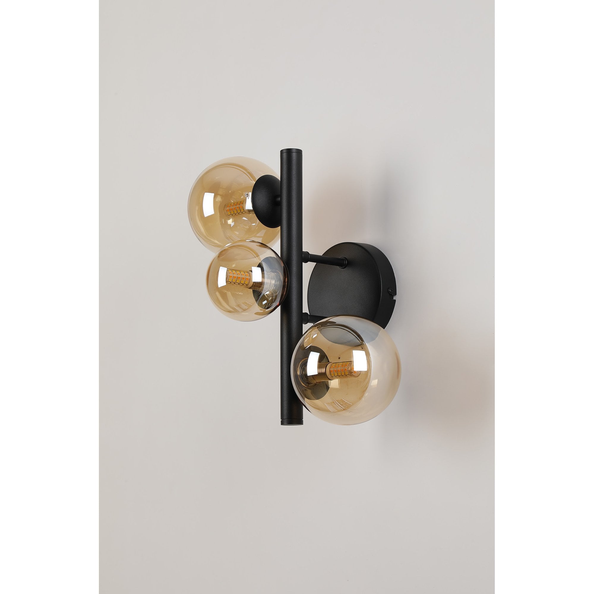 Fabula Deacon 3 Light Wall Lamp - Satin Black & Amber Plated Glass