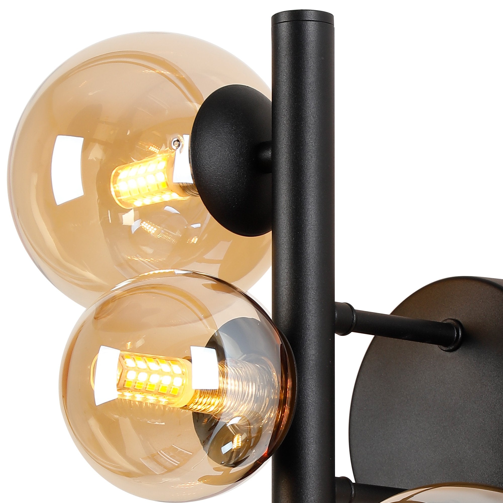 Fabula Deacon 3 Light Wall Lamp - Satin Black & Amber Plated Glass