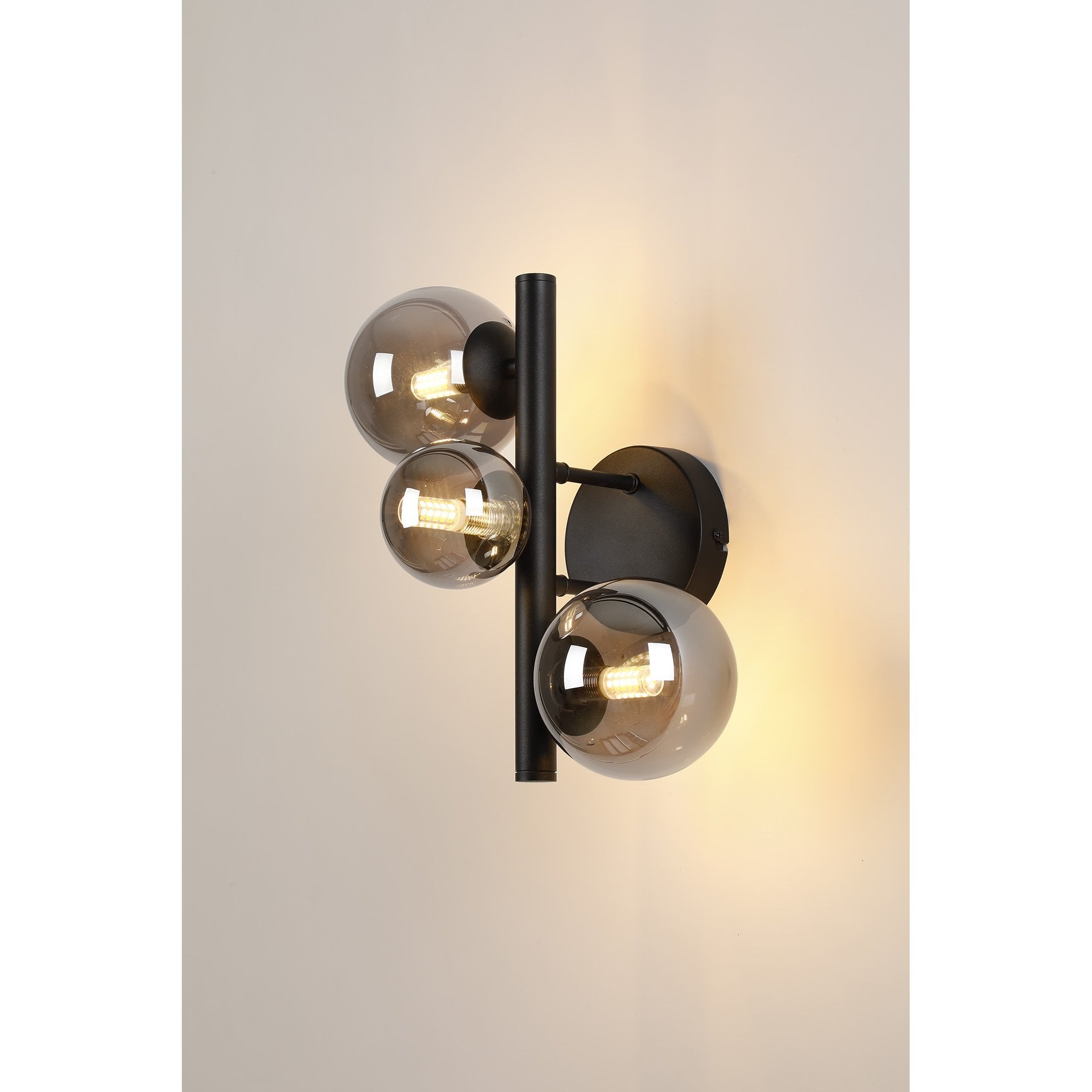 Fabula Deacon 3 Light Wall Lamp - Satin Black & Smoke Plated Glass