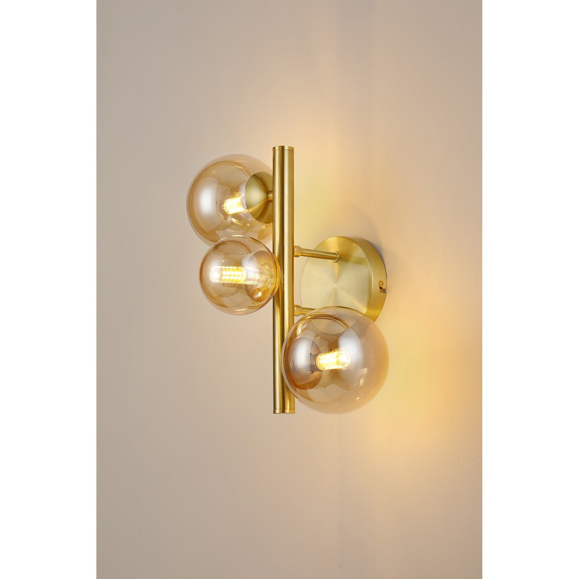 Fabula Deacon 3 Light Wall Lamp - Satin Gold & Amber Plated Glass