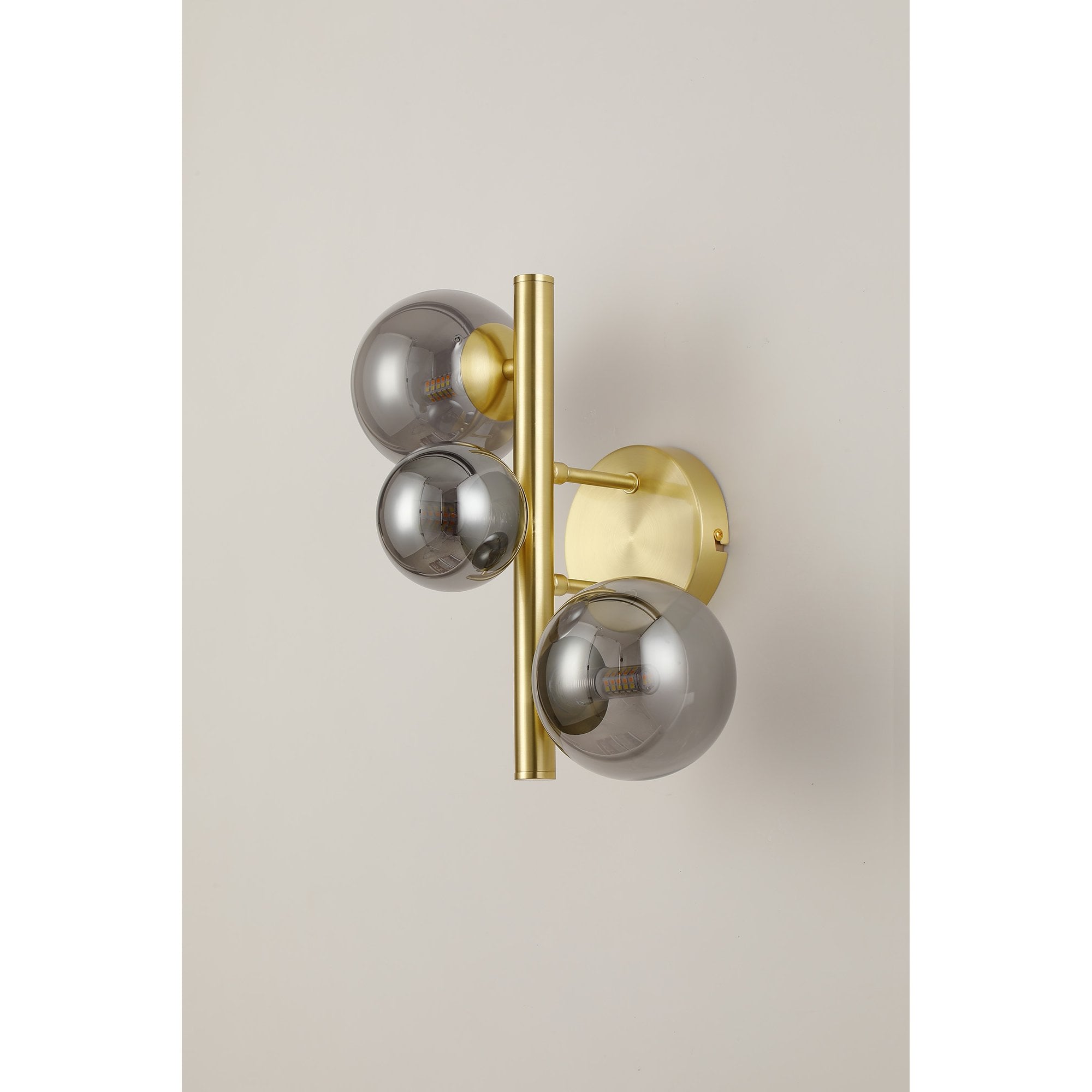 Fabula Deacon 3 Light Wall Lamp - Satin Gold & Smoke Plated Glass