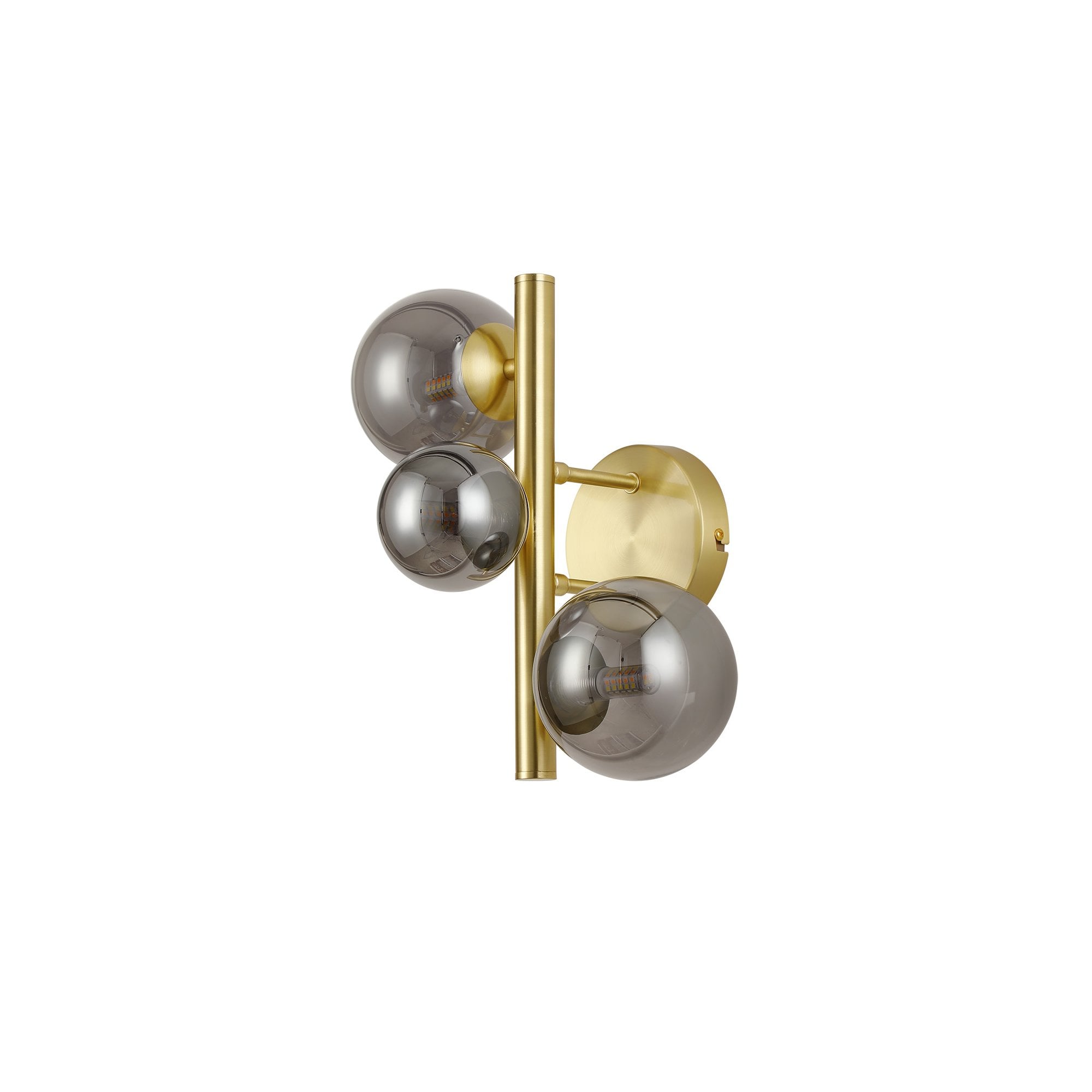 Fabula Deacon 3 Light Wall Lamp - Satin Gold & Smoke Plated Glass