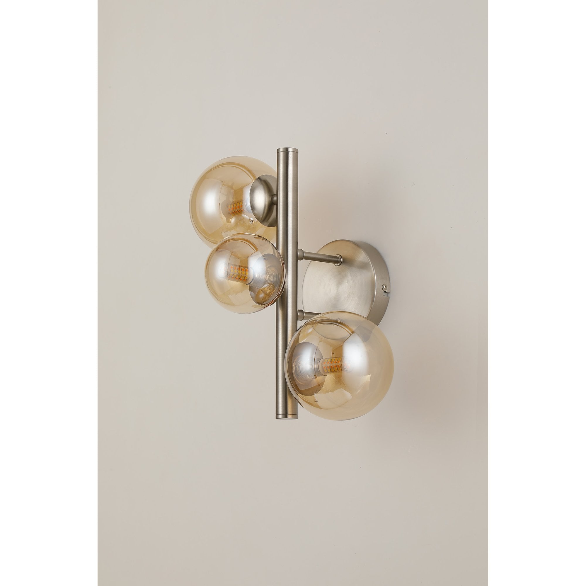 Fabula Deacon 3 Light Wall Lamp - Satin Nickel & Amber Plated Glass