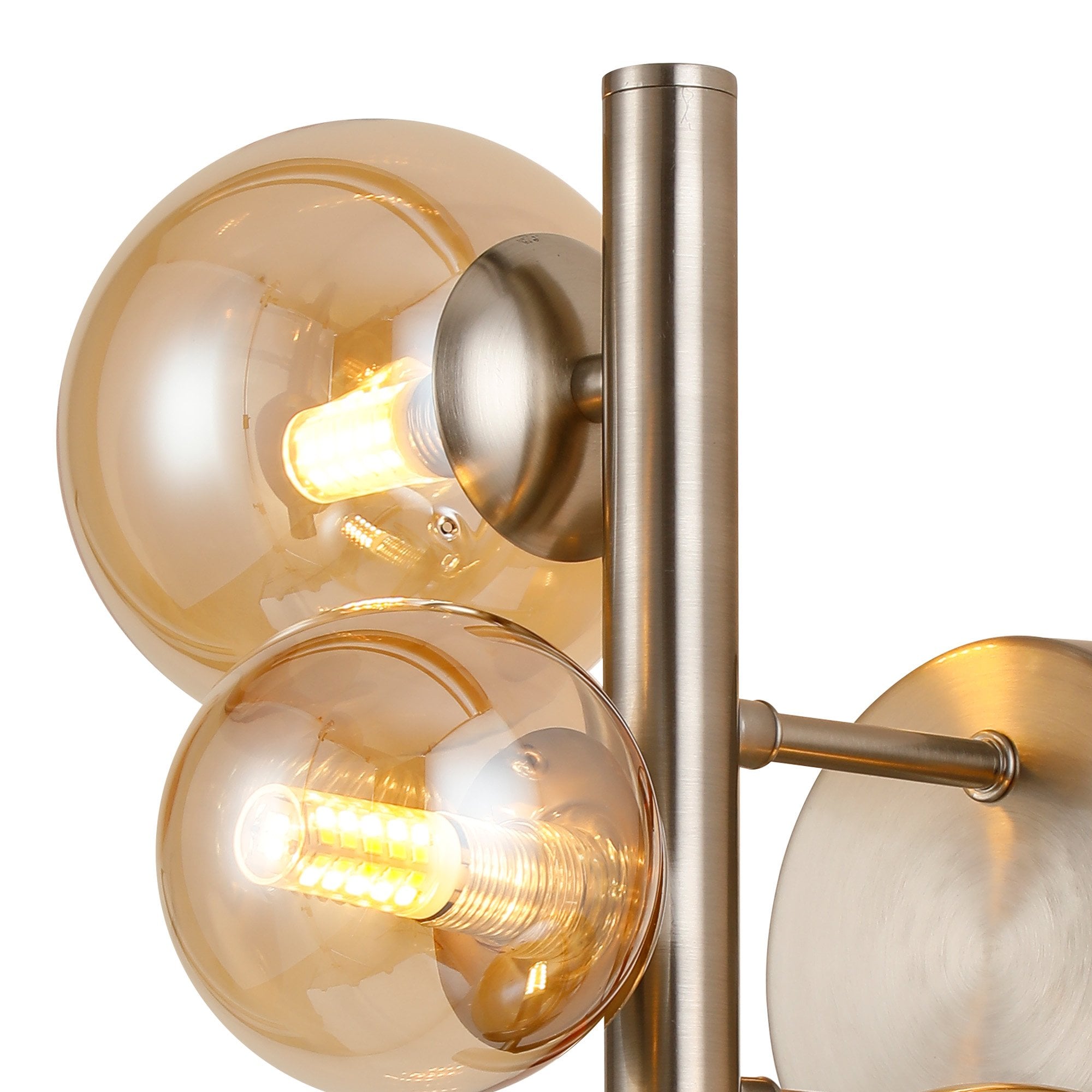 Fabula Deacon 3 Light Wall Lamp - Satin Nickel & Amber Plated Glass