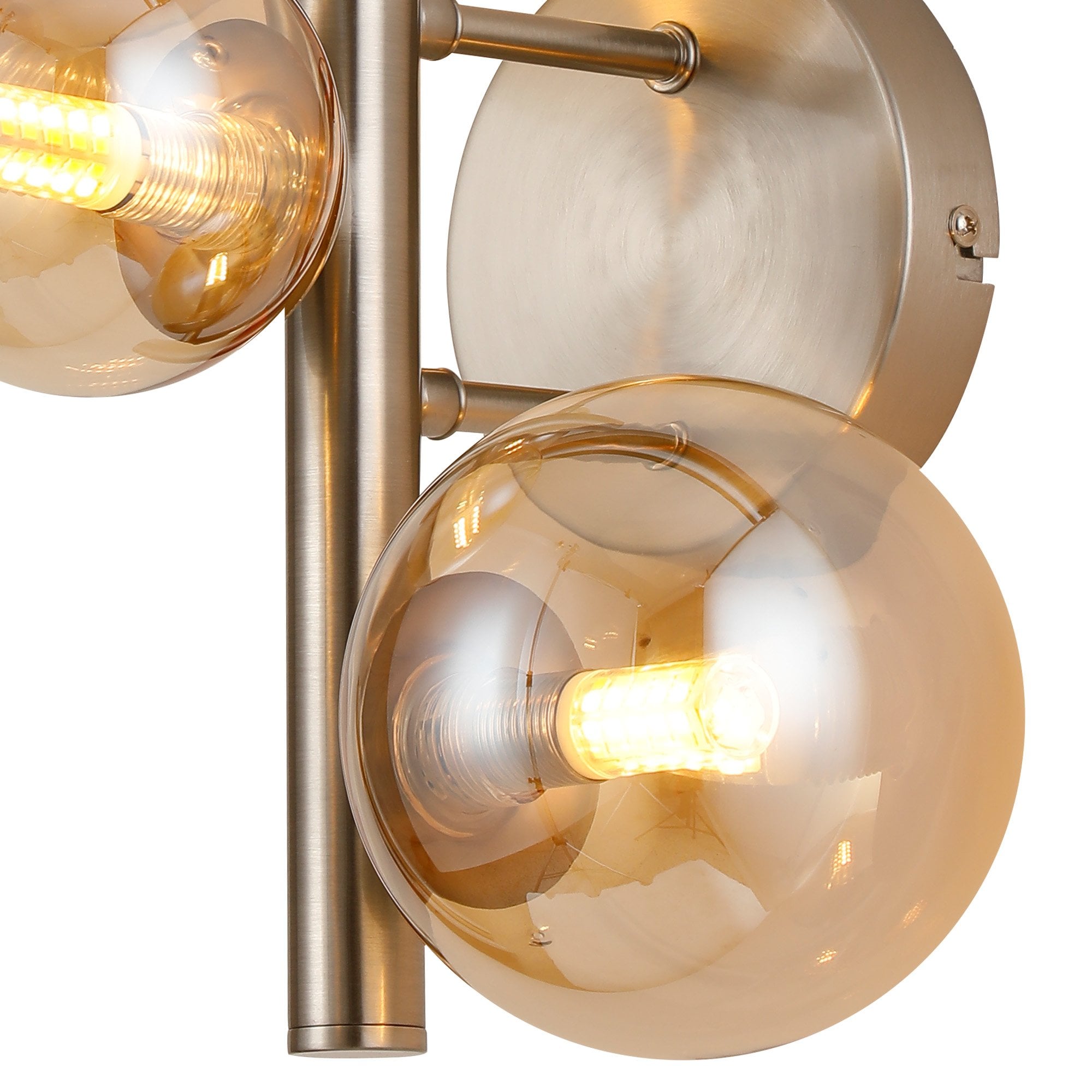 Fabula Deacon 3 Light Wall Lamp - Satin Nickel & Amber Plated Glass