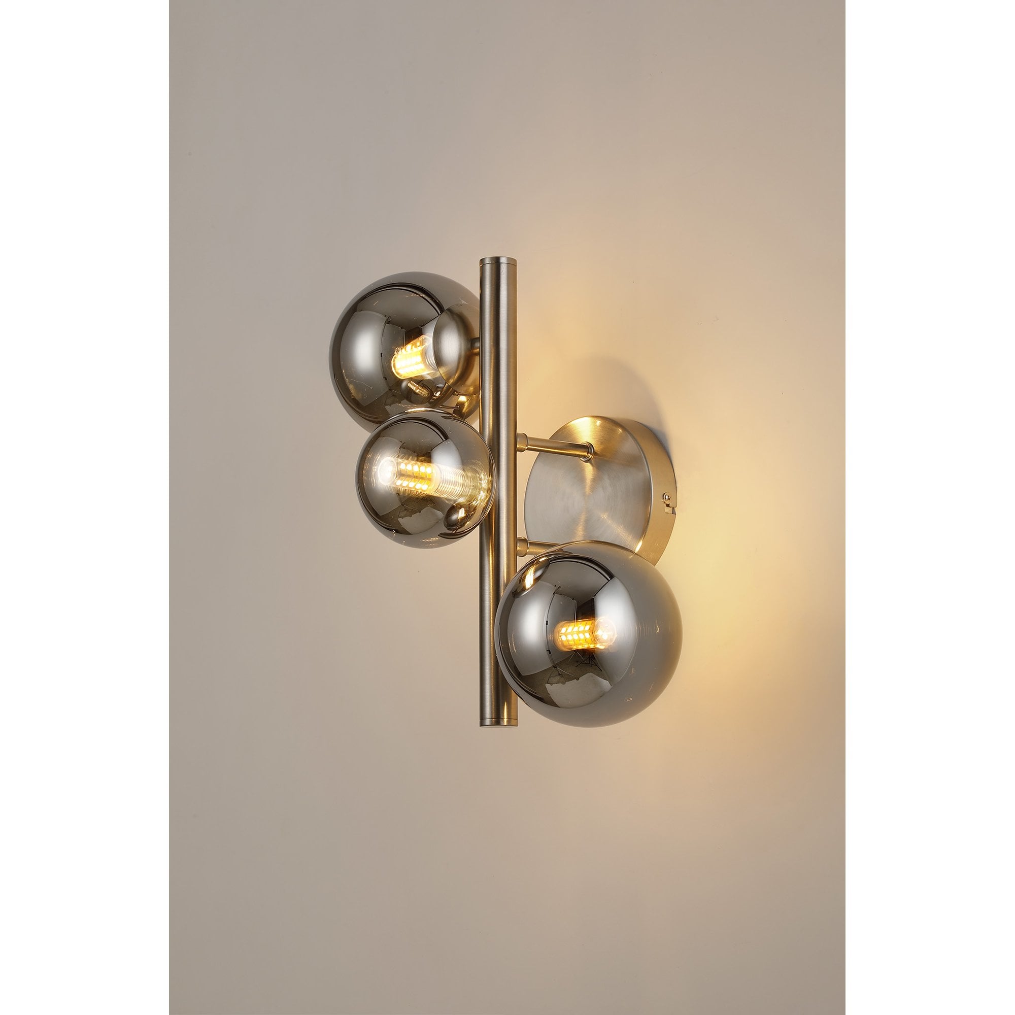 Fabula Deacon 3 Light Wall Lamp - Satin Nickel & Chrome Plated Glass