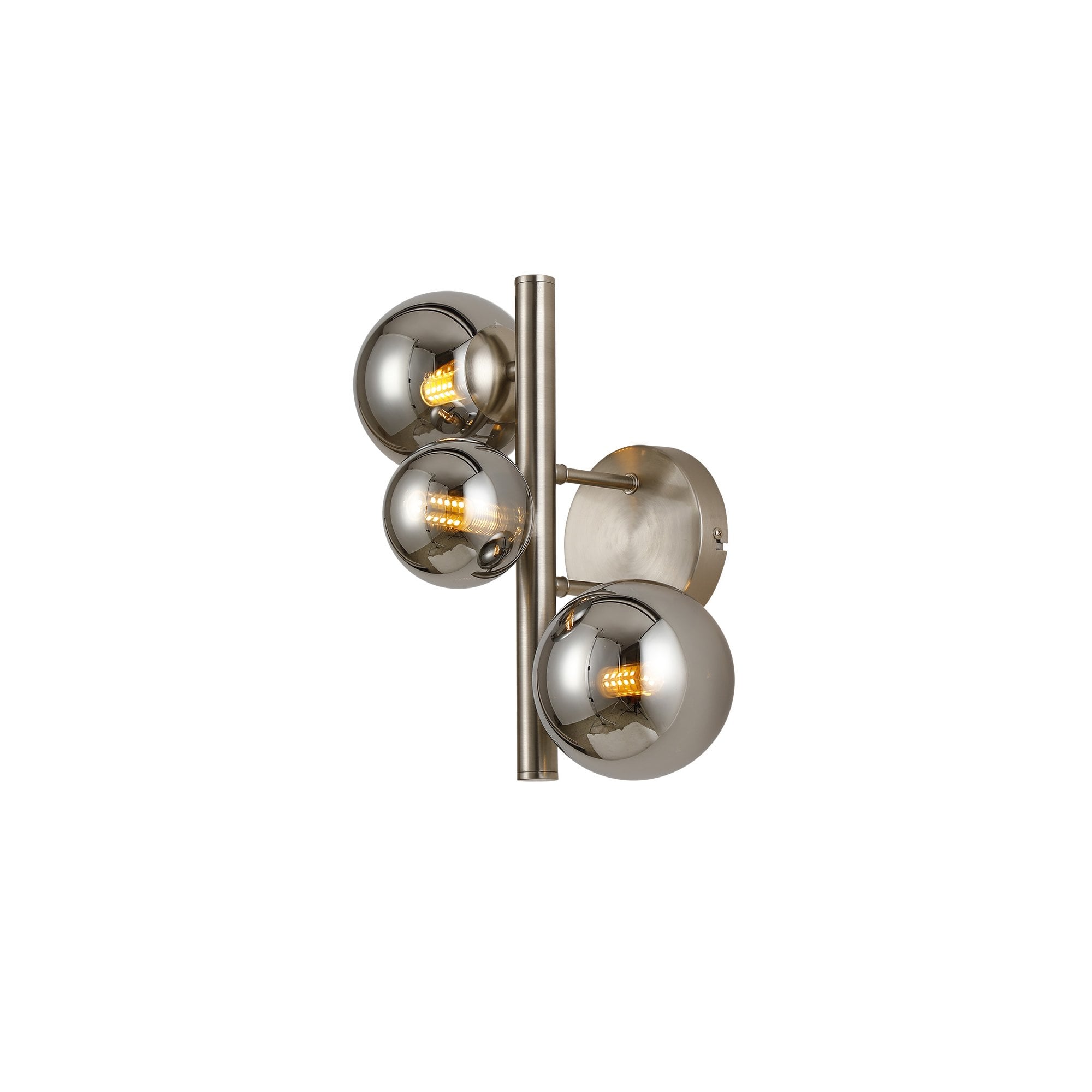 Fabula Deacon 3 Light Wall Lamp - Satin Nickel & Chrome Plated Glass