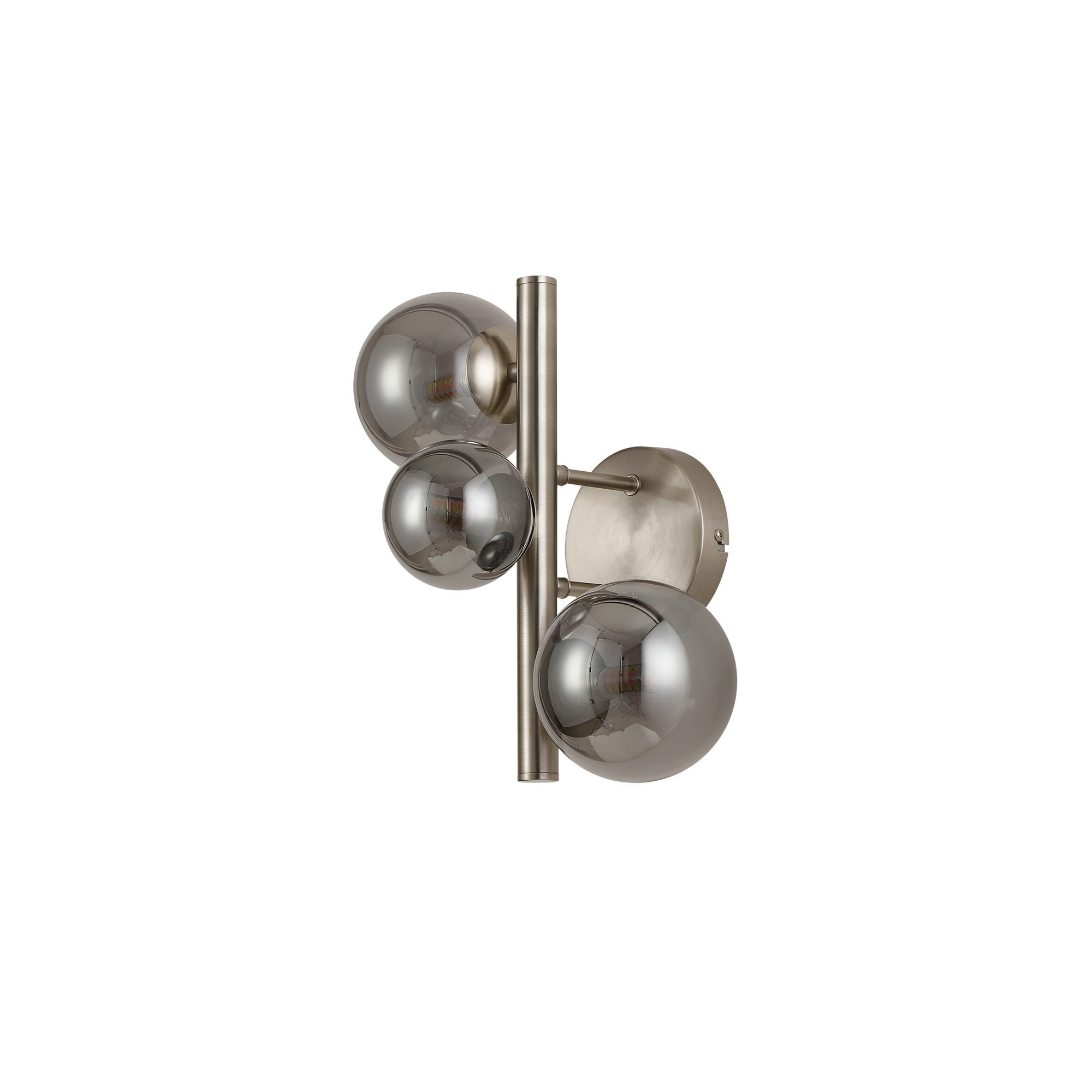 Fabula Deacon 3 Light Wall Lamp - Satin Nickel & Smoke Plated Glass