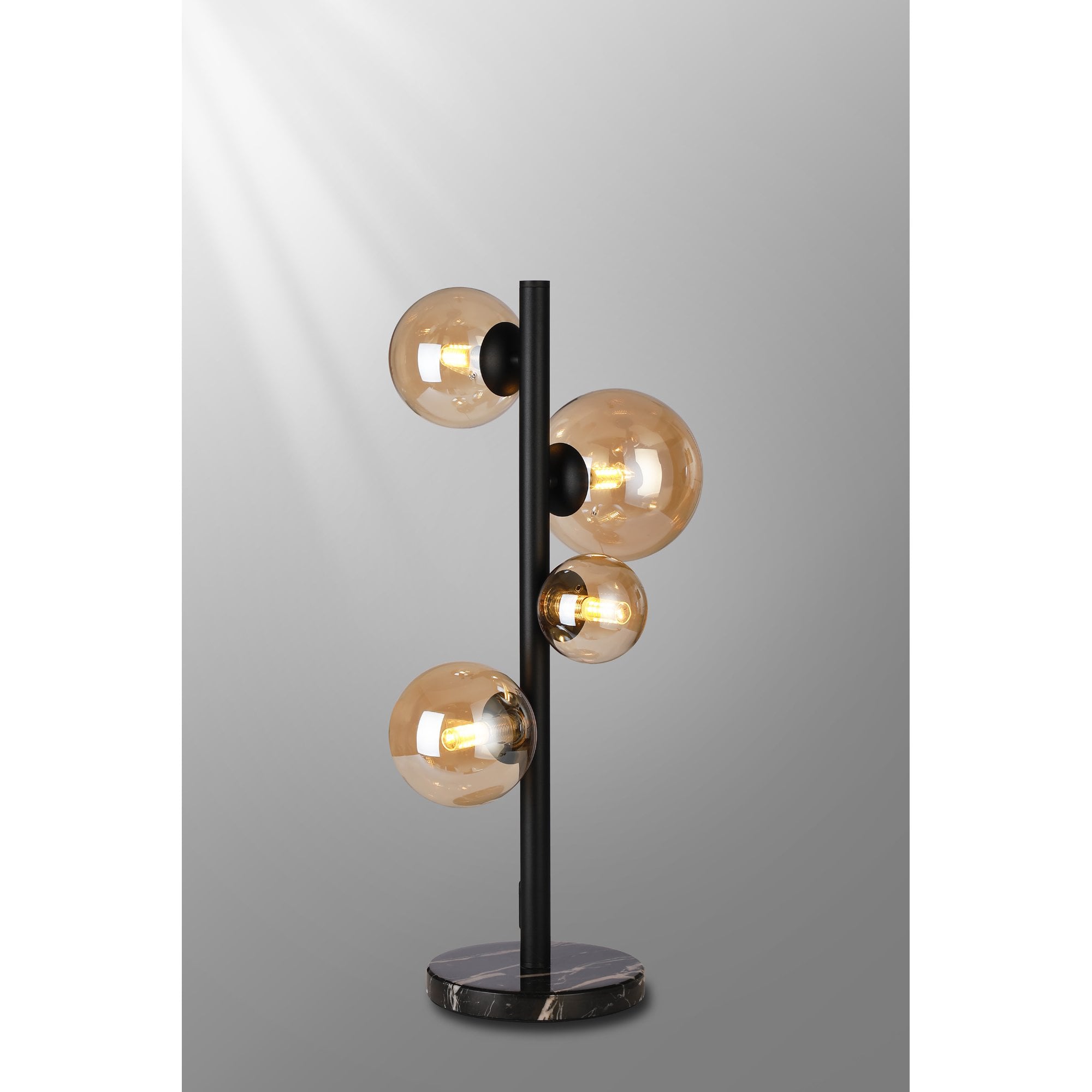Fabula Deacon 4 Light Table Lamp - Satin Black & Amber Plated Glass