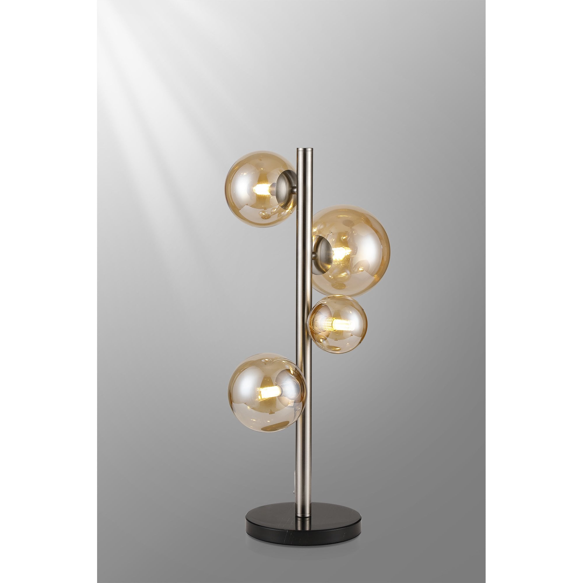 Fabula Deacon 4 Light Table Lamp - Satin Nickel & Amber Plated Glass