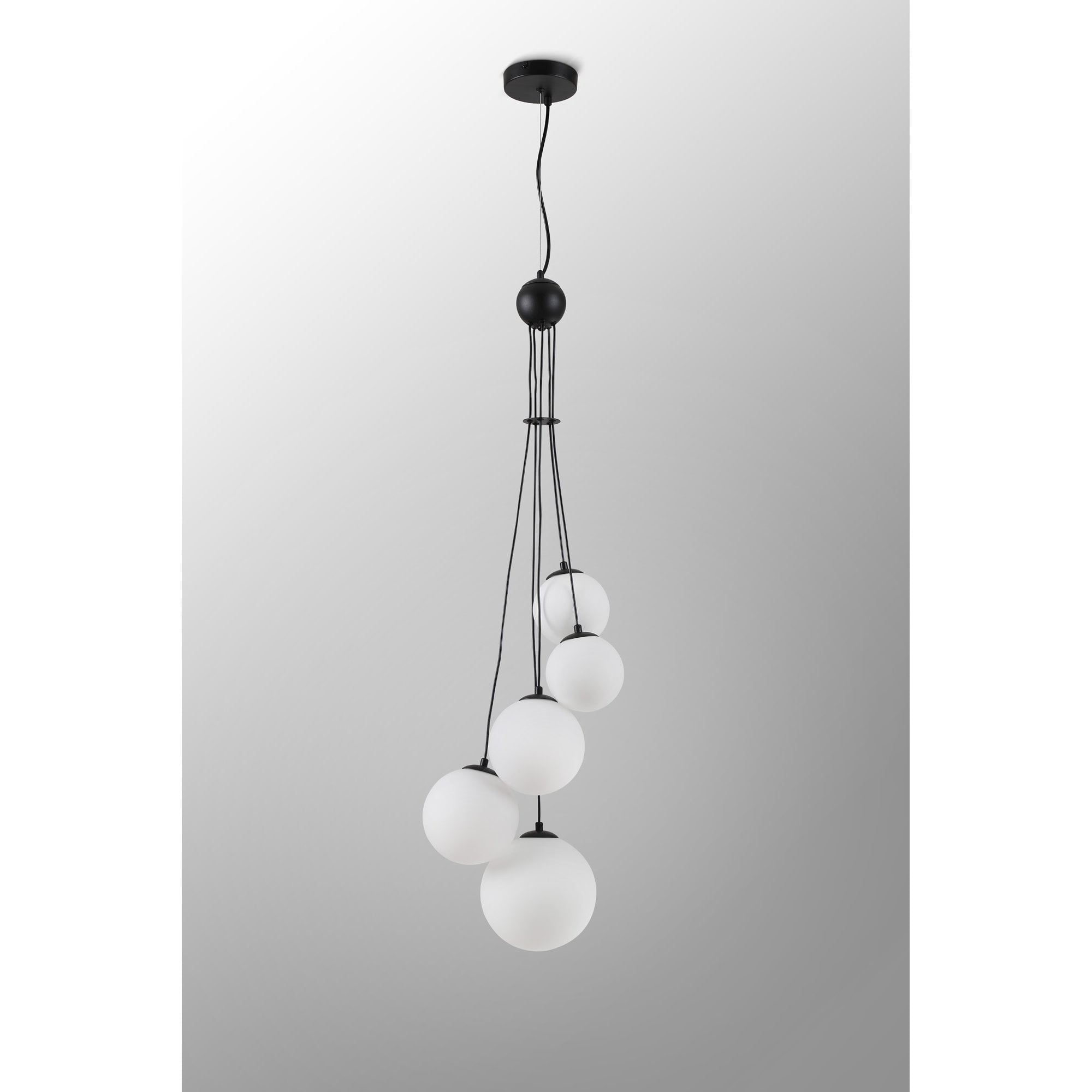 Fabula Deacon 5 Light Pendant - Satin Black & Opal Glass