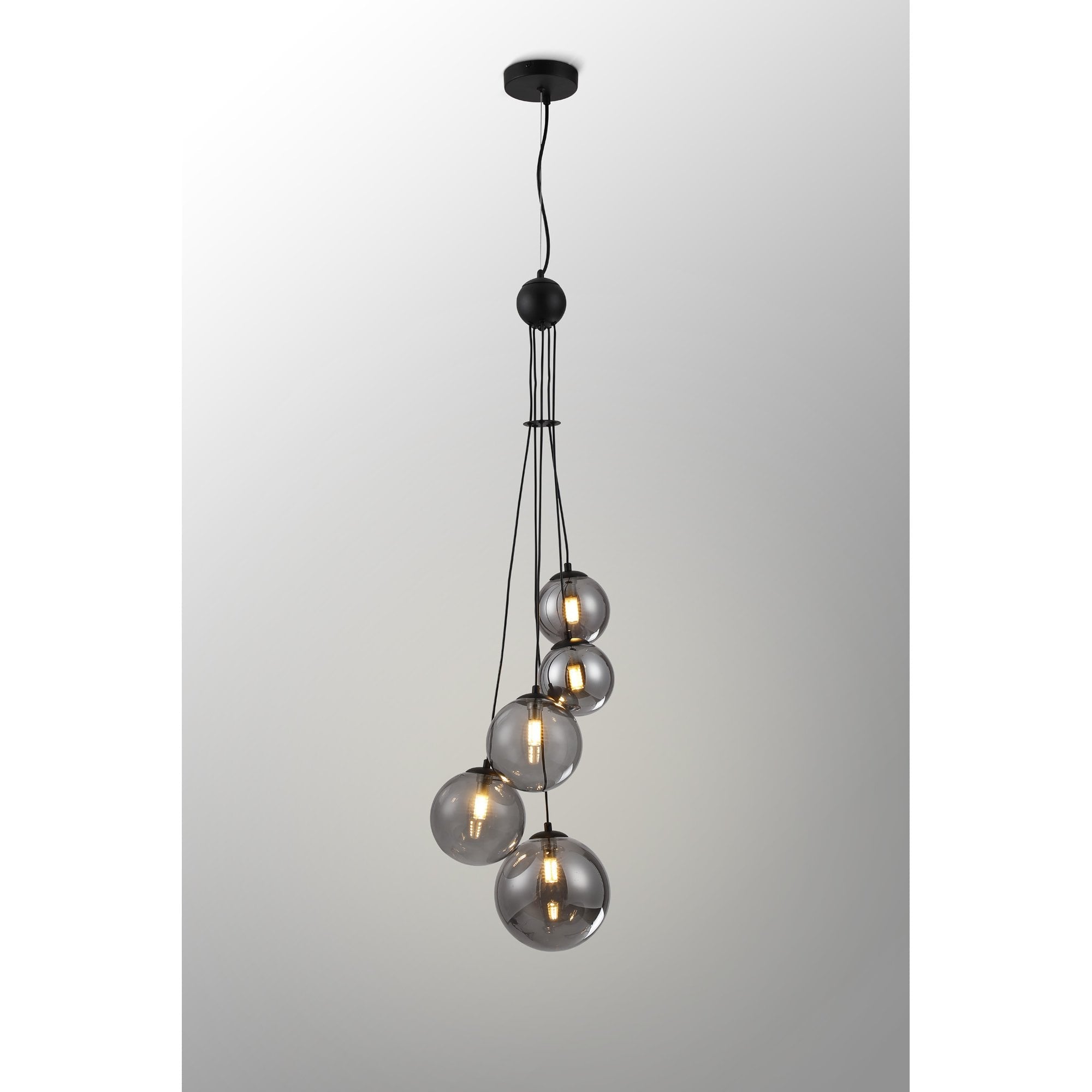 Fabula Deacon 5 Light Pendant - Satin Black & Smoke Plated Glass