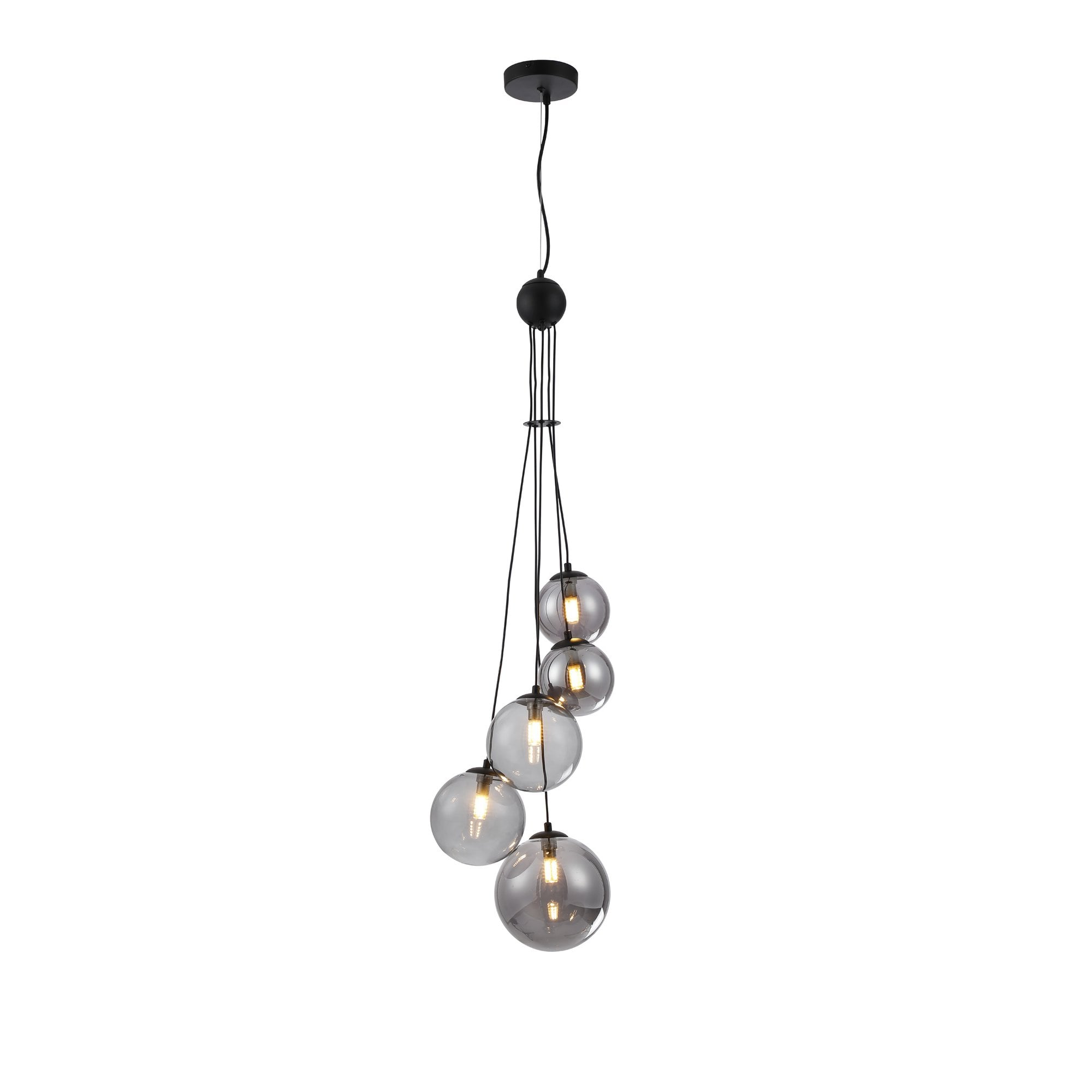 Fabula Deacon 5 Light Pendant - Satin Black & Smoke Plated Glass