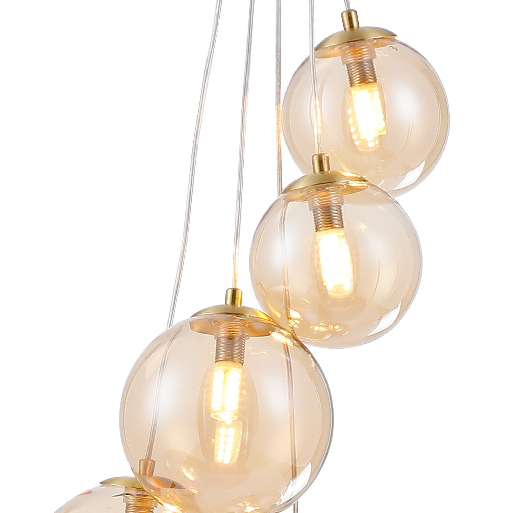 Fabula Deacon 5 Light Pendant - Satin Gold & Amber Plated Glass