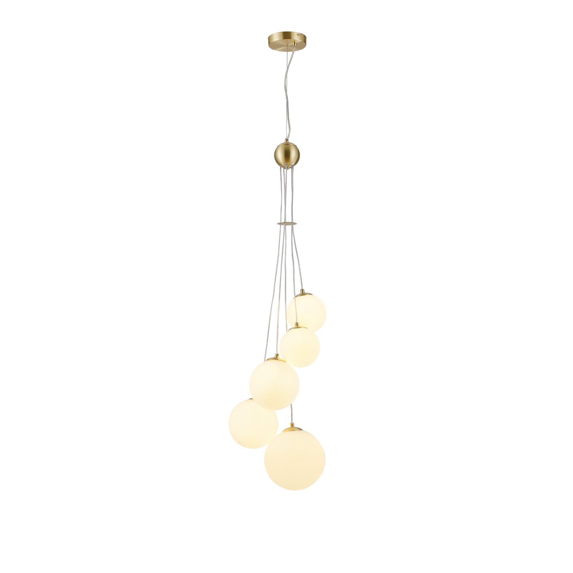 Fabula Deacon 5 Light Pendant - Satin Gold & Opal Glass