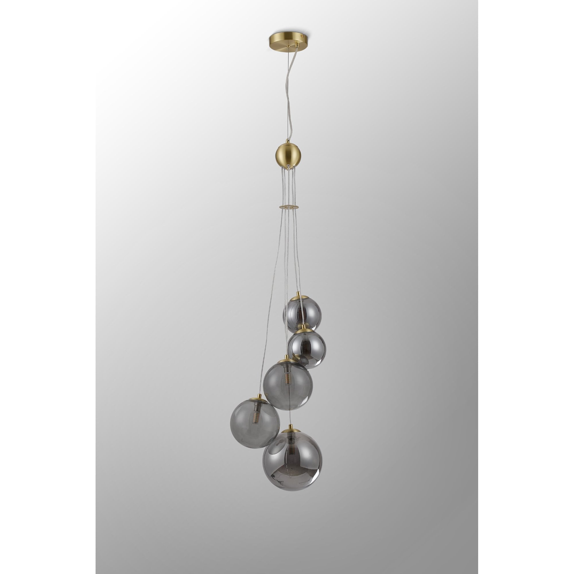 Fabula Deacon 5 Light Pendant - Satin Gold & Smoke Plated Glass