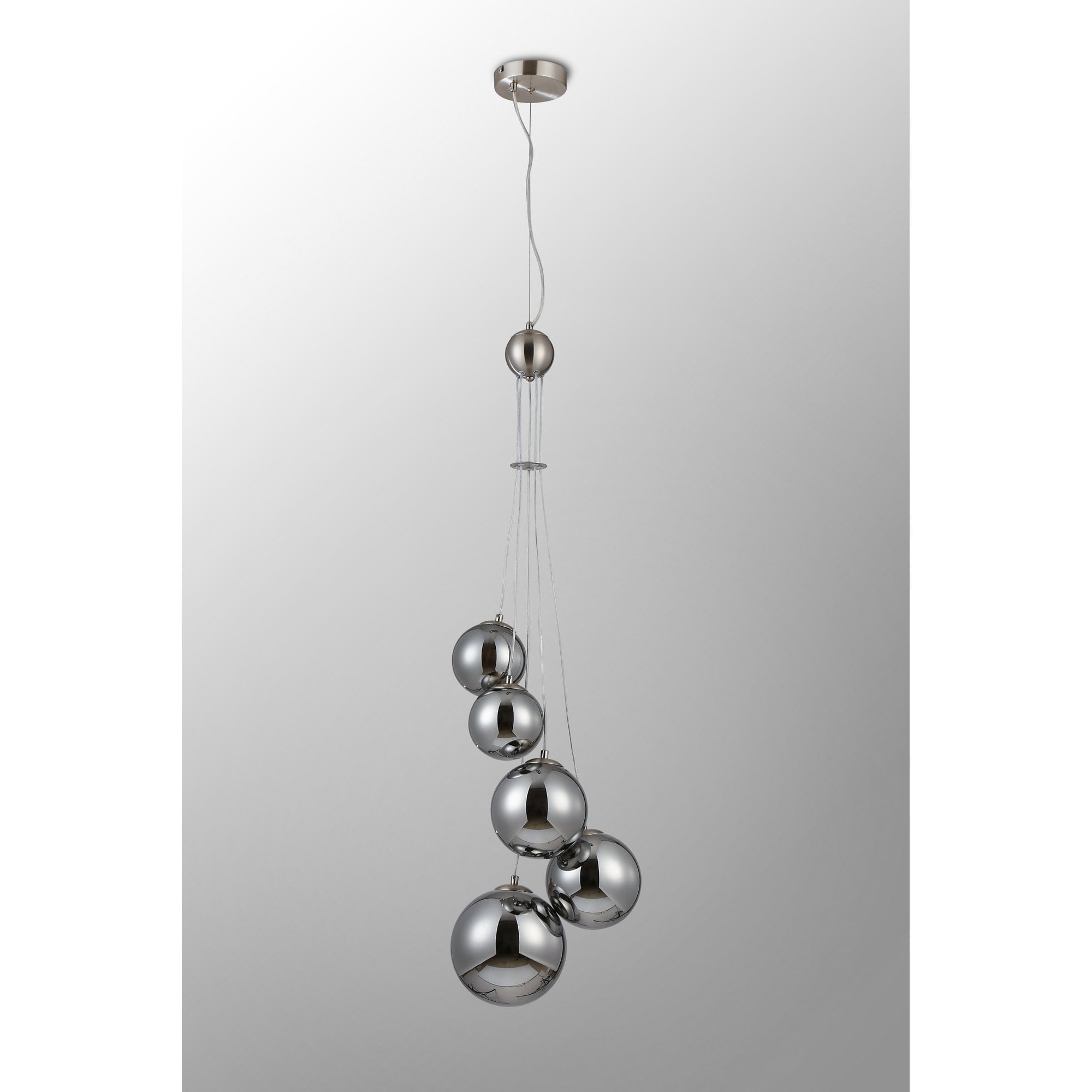 Fabula Deacon 5 Light Pendant - Satin Nickel & Chrome Plated Glass
