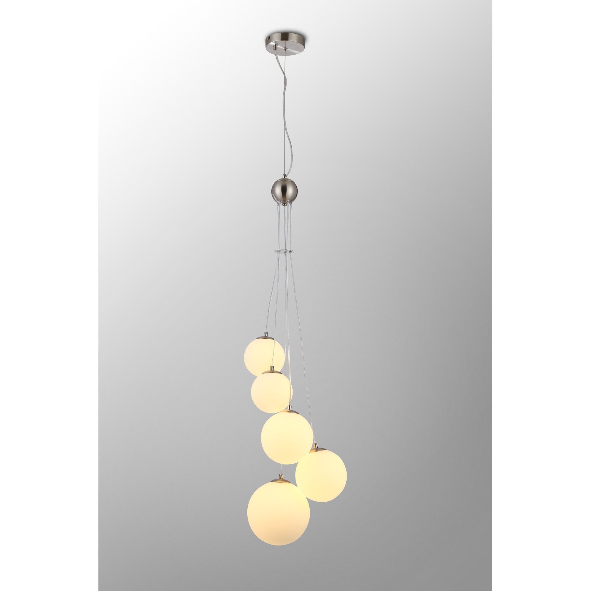 Fabula Deacon 5 Light Pendant - Satin Nickel & Opal Glass