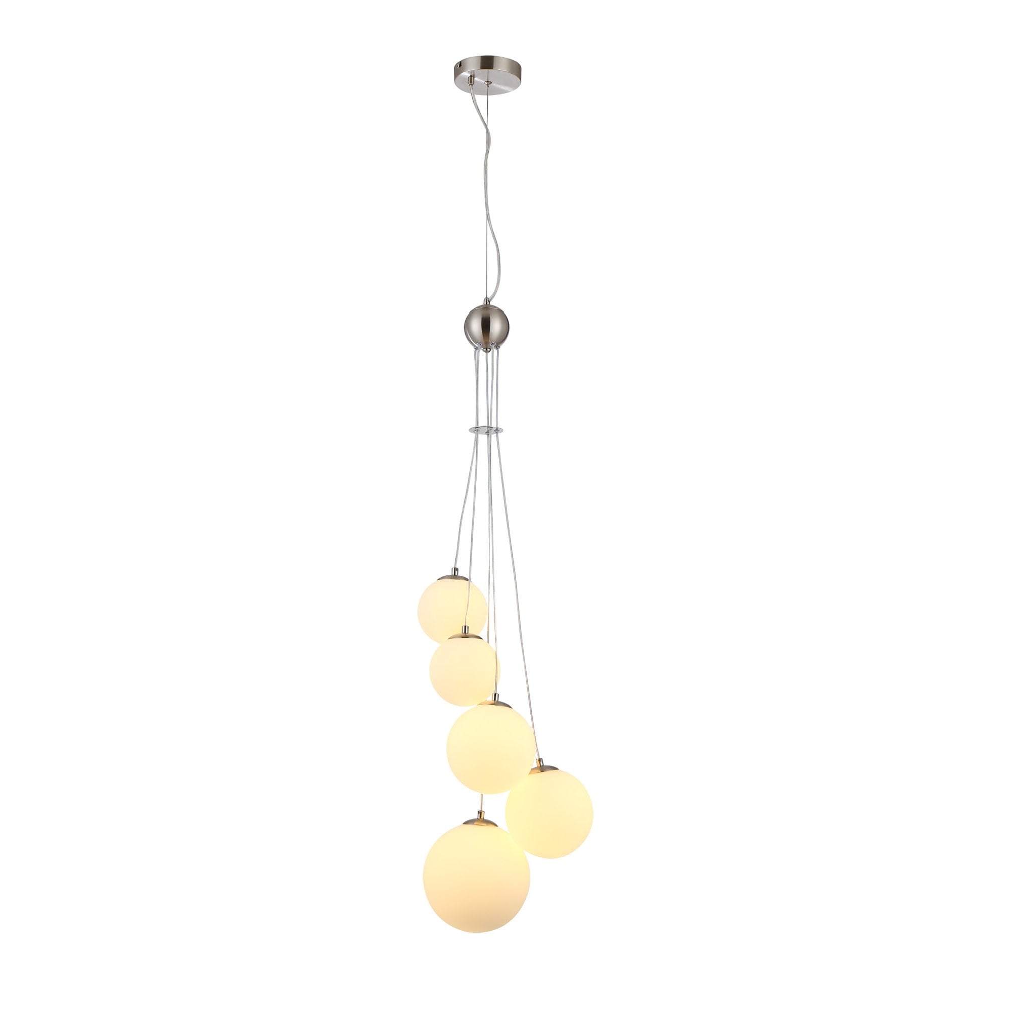 Fabula Deacon 5 Light Pendant - Satin Nickel & Opal Glass
