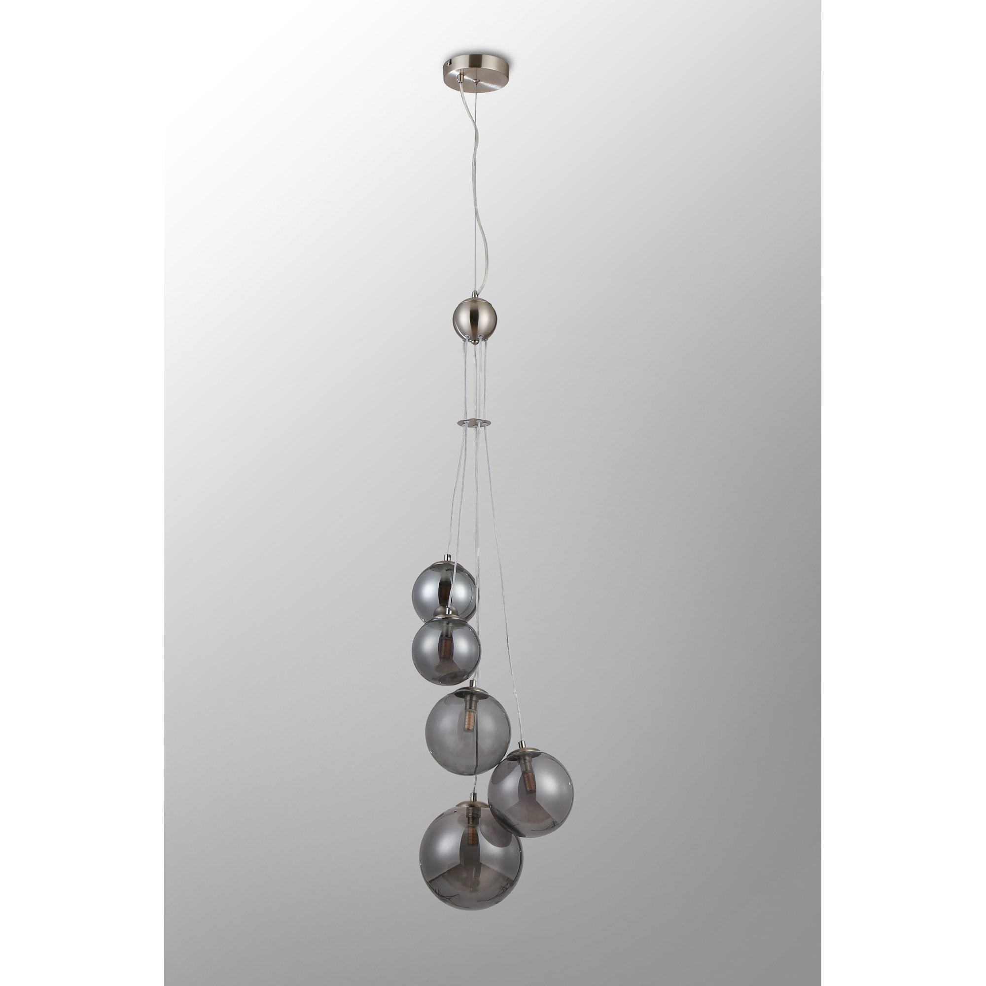 Fabula Deacon 5 Light Pendant - Satin Nickel & Smoke Plated Glass