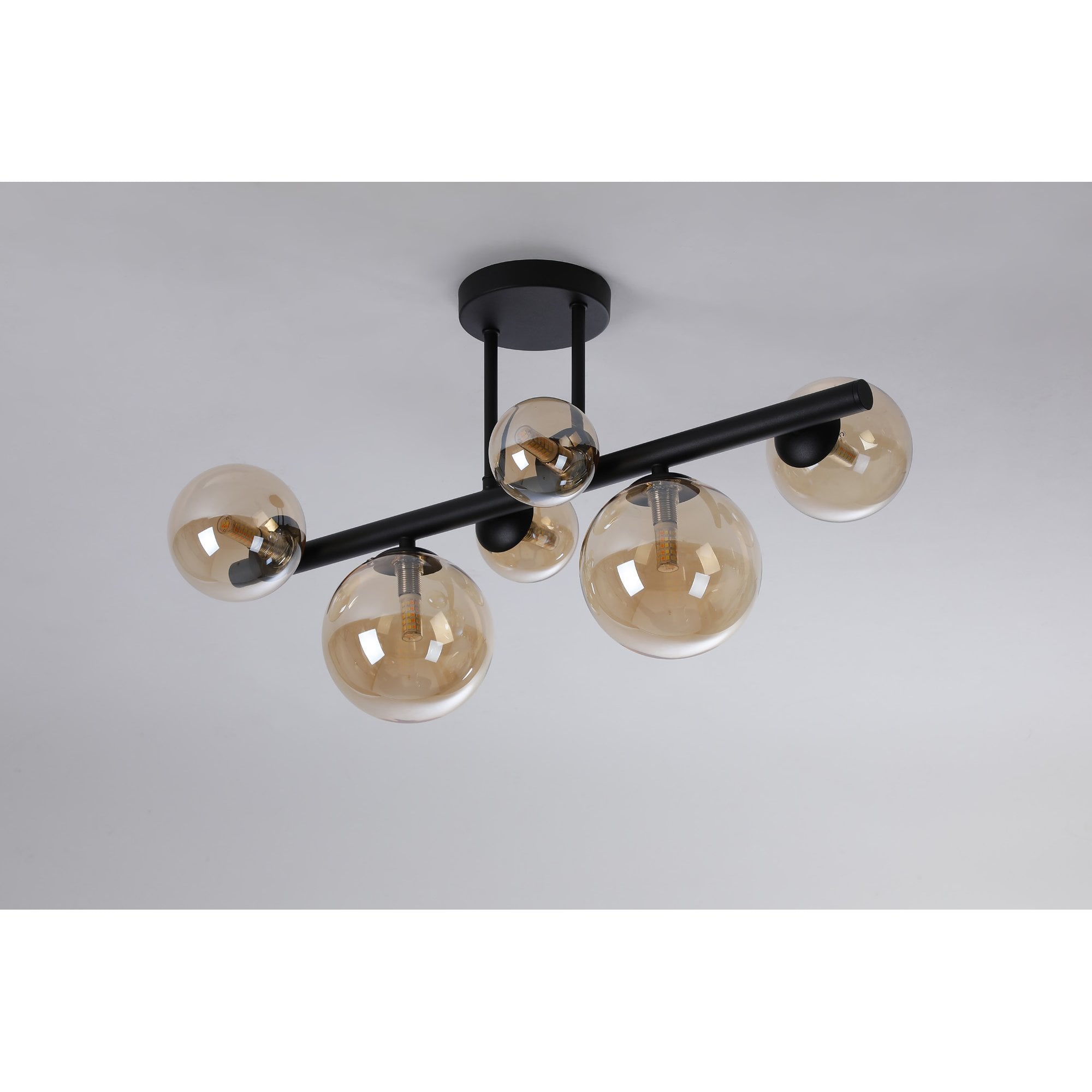 Fabula Deacon 6 Light Semi-Flush Light - Satin Black & Amber Plated Glass