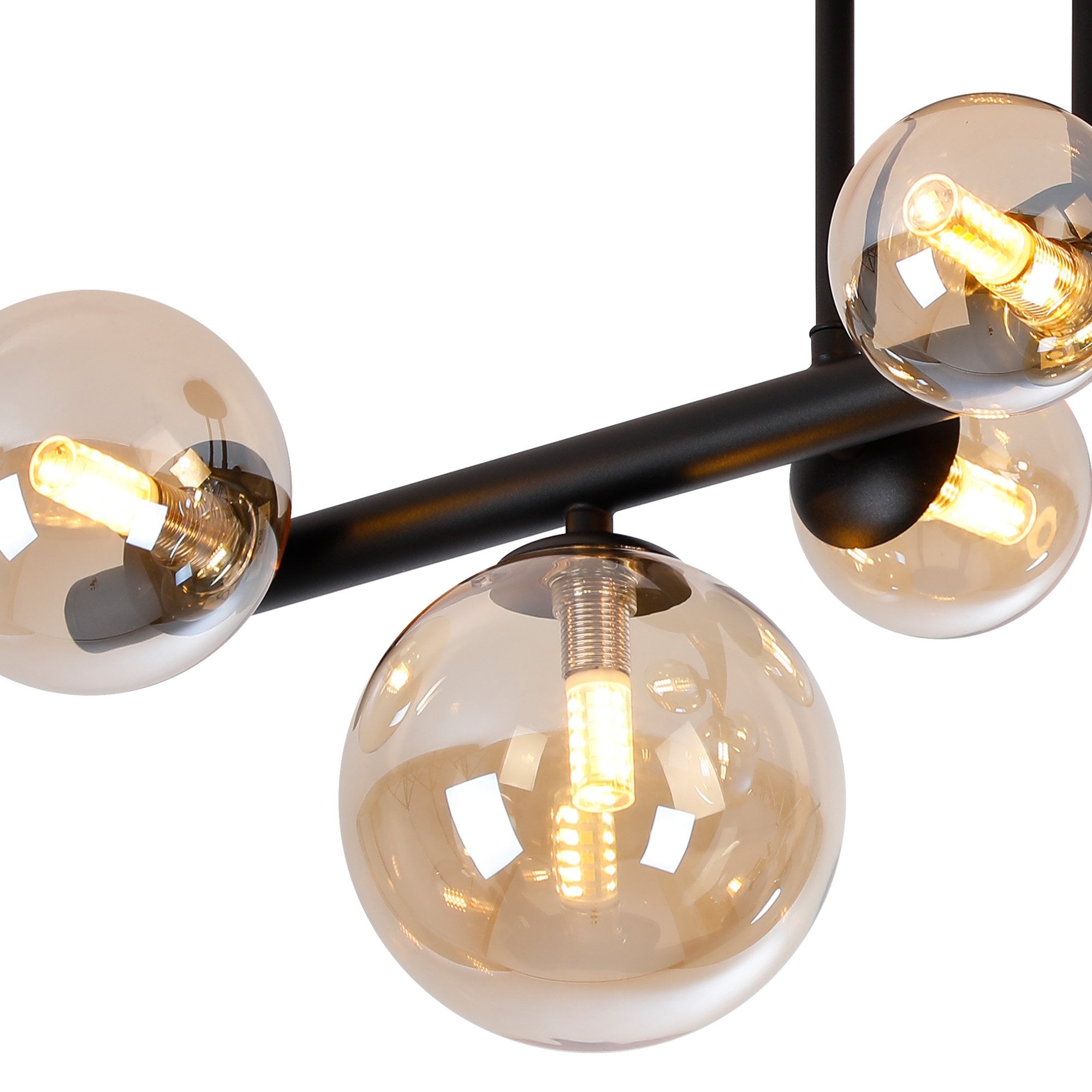 Fabula Deacon 6 Light Semi-Flush Light - Satin Black & Amber Plated Glass