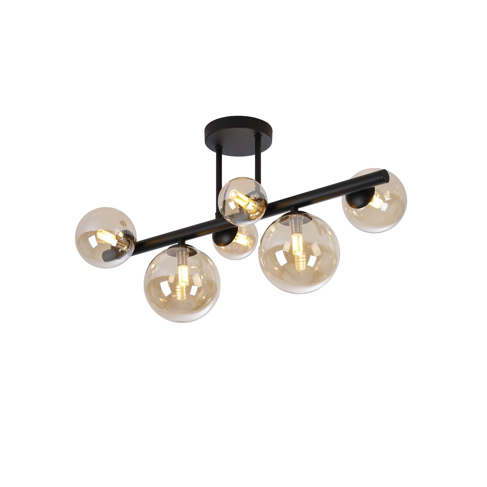 Fabula Deacon 6 Light Semi-Flush Light - Satin Black & Amber Plated Glass