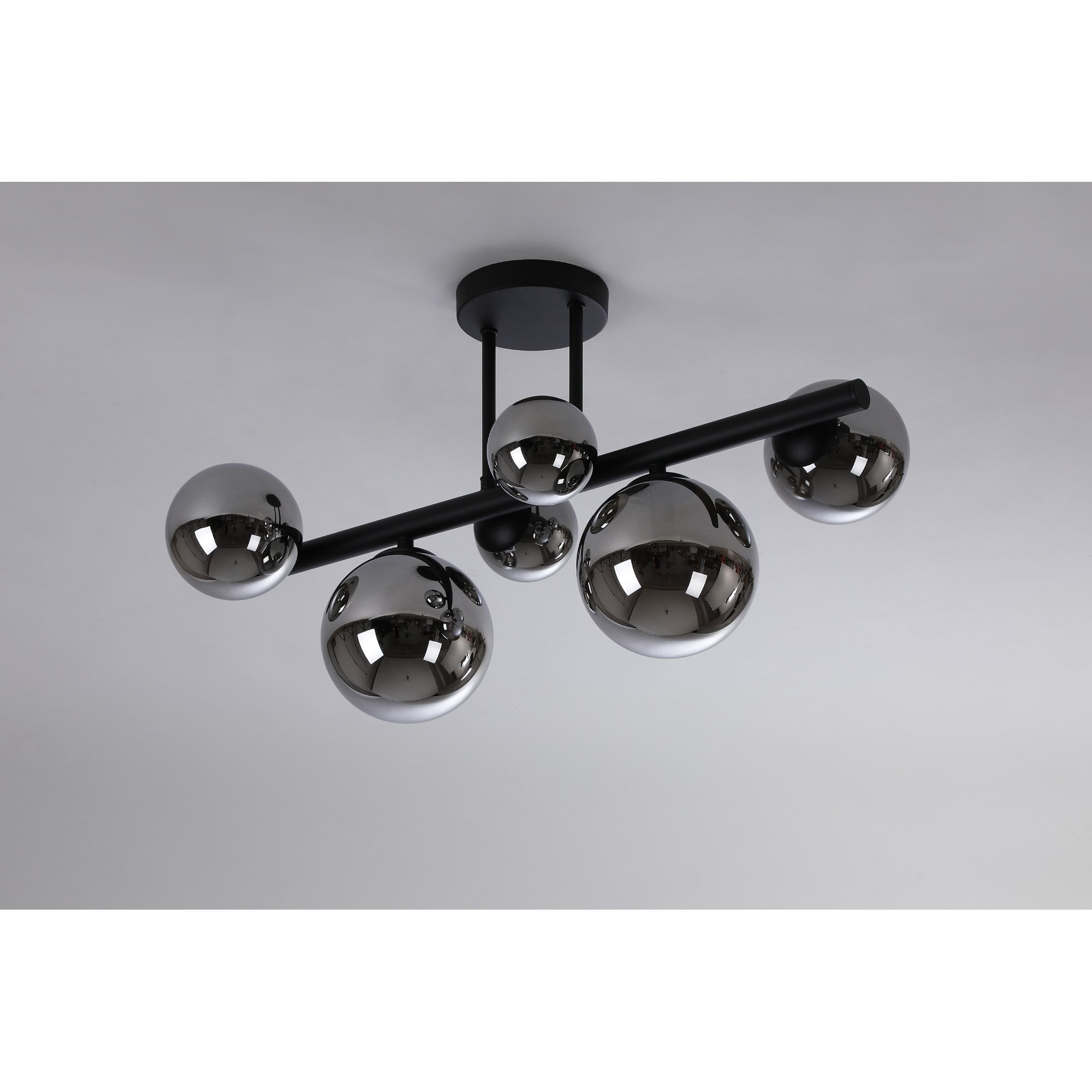 Fabula Deacon 6 Light Semi-Flush Light - Satin Black & Chrome Plated Glass