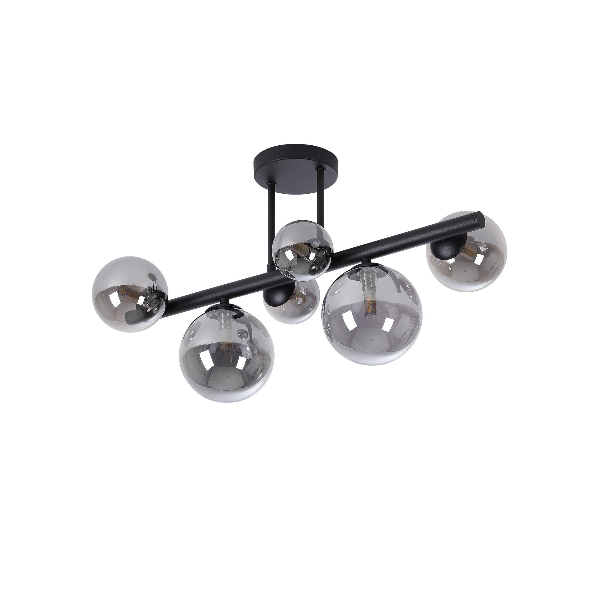 Fabula Deacon 6 Light Semi-Flush Light - Satin Black & Smoke Plated Glass