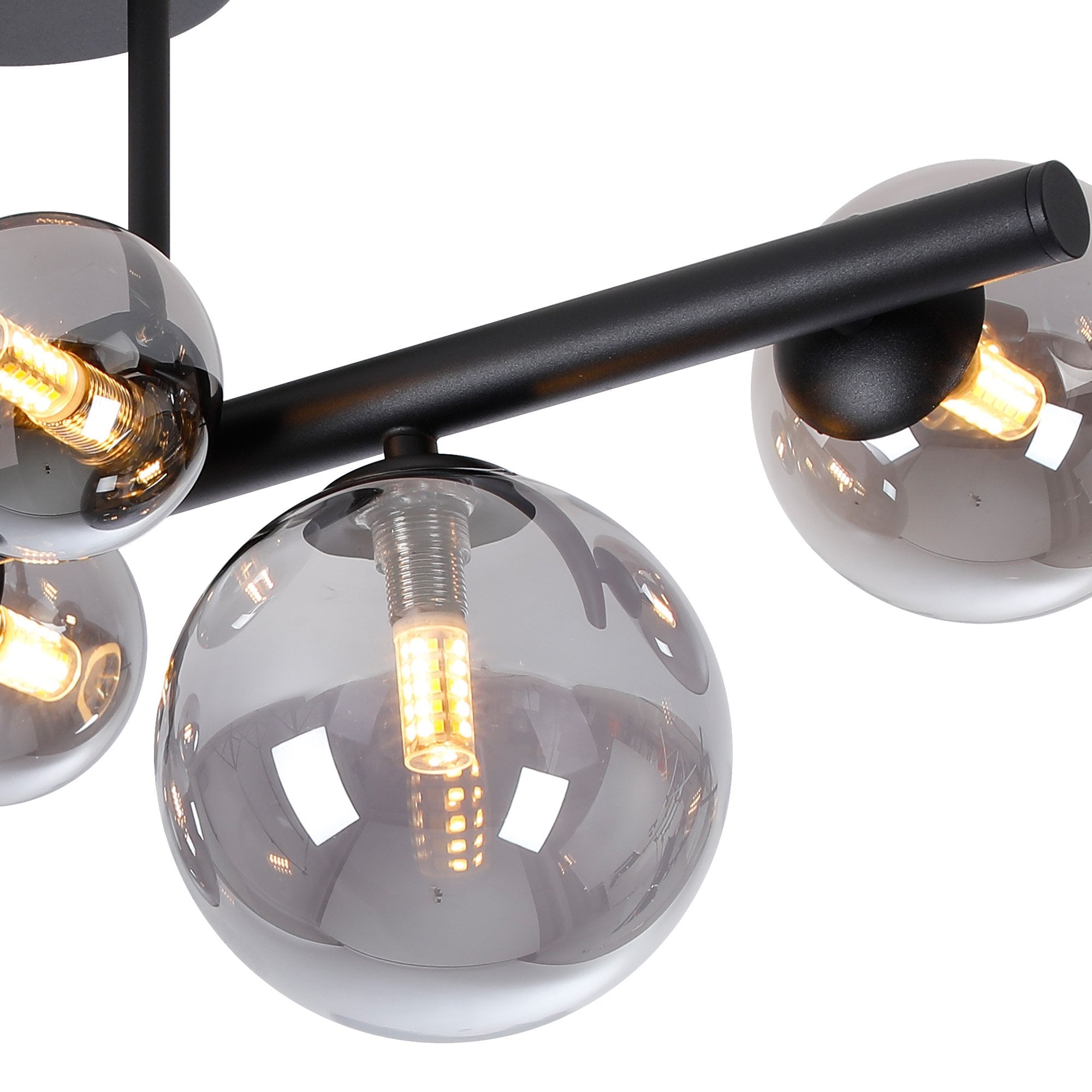Fabula Deacon 6 Light Semi-Flush Light - Satin Black & Smoke Plated Glass